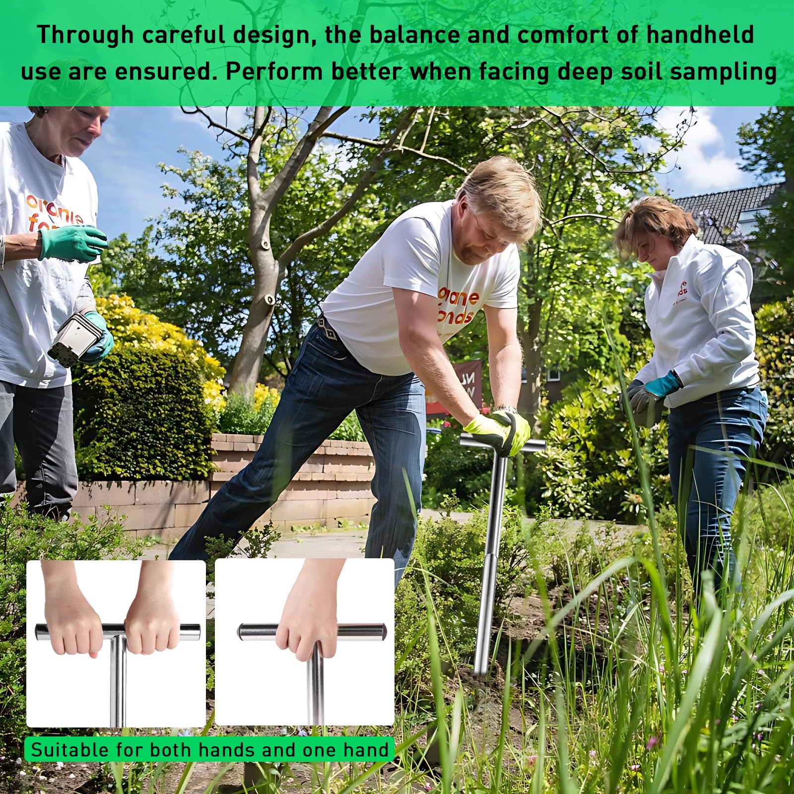 Muestreador suelo 51 cm acero 304 - Sonda en T 2.5 mm con 2 bolsas para análisis de suelos agrícolas, forestales, jardinería