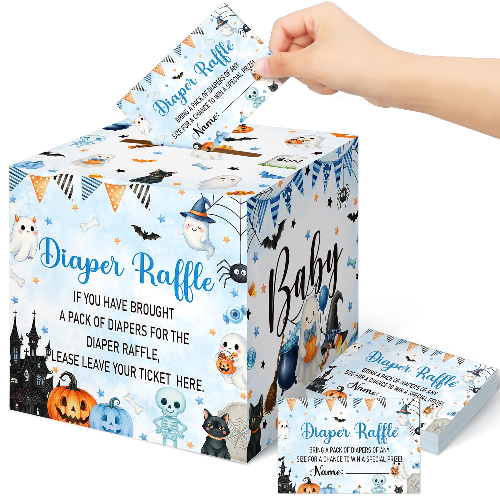 Teling 51 Pieces Diaper Raffle Tickets with Card Box,A Little Boo Is Almost Due