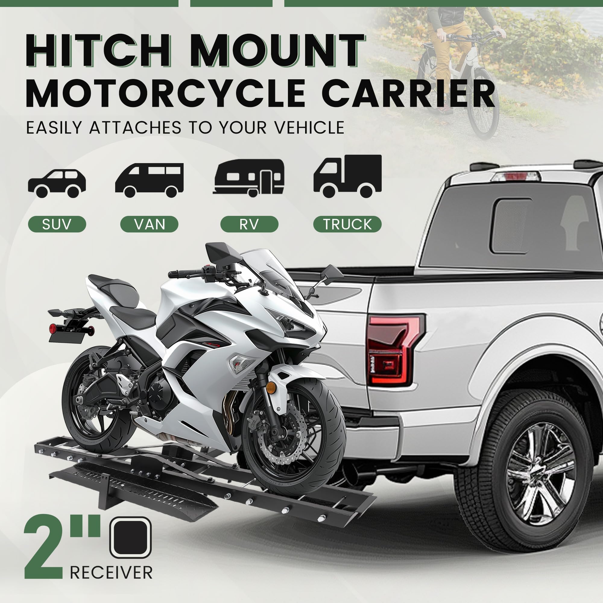 500lb Motorcycle Hitch Carrier Rack With Ramp - Steel Dirt Bike Scooter Hauler For 2" Receiver