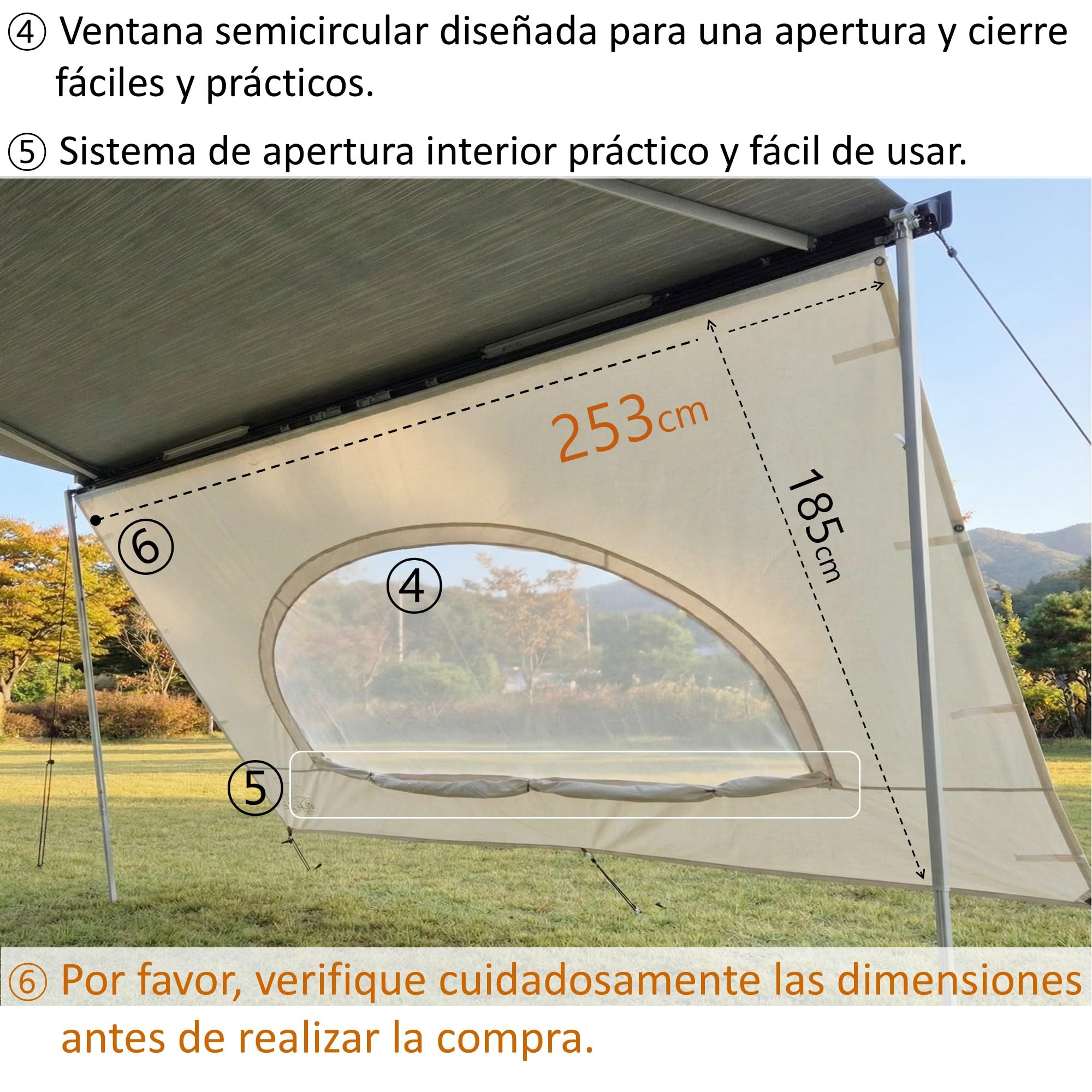 AIRIS - Parasol para autocaravana - Protección eficaz de algodón repelente al agua, fácil de montar, compatible con toldos Thule, Fiamma y Dometic (253 x 185)