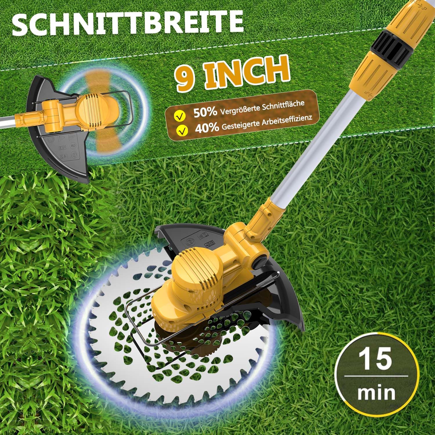 Rasentrimmer mit Akku für Makita-Akkus, 21V - 750W Motor -20000U/min, 4-in-1 Freischneider akku, 90° schwenkbarer Kopf & Teleskopstiel, Mit LCD-Anzeige – für Dickicht und hohes Gras