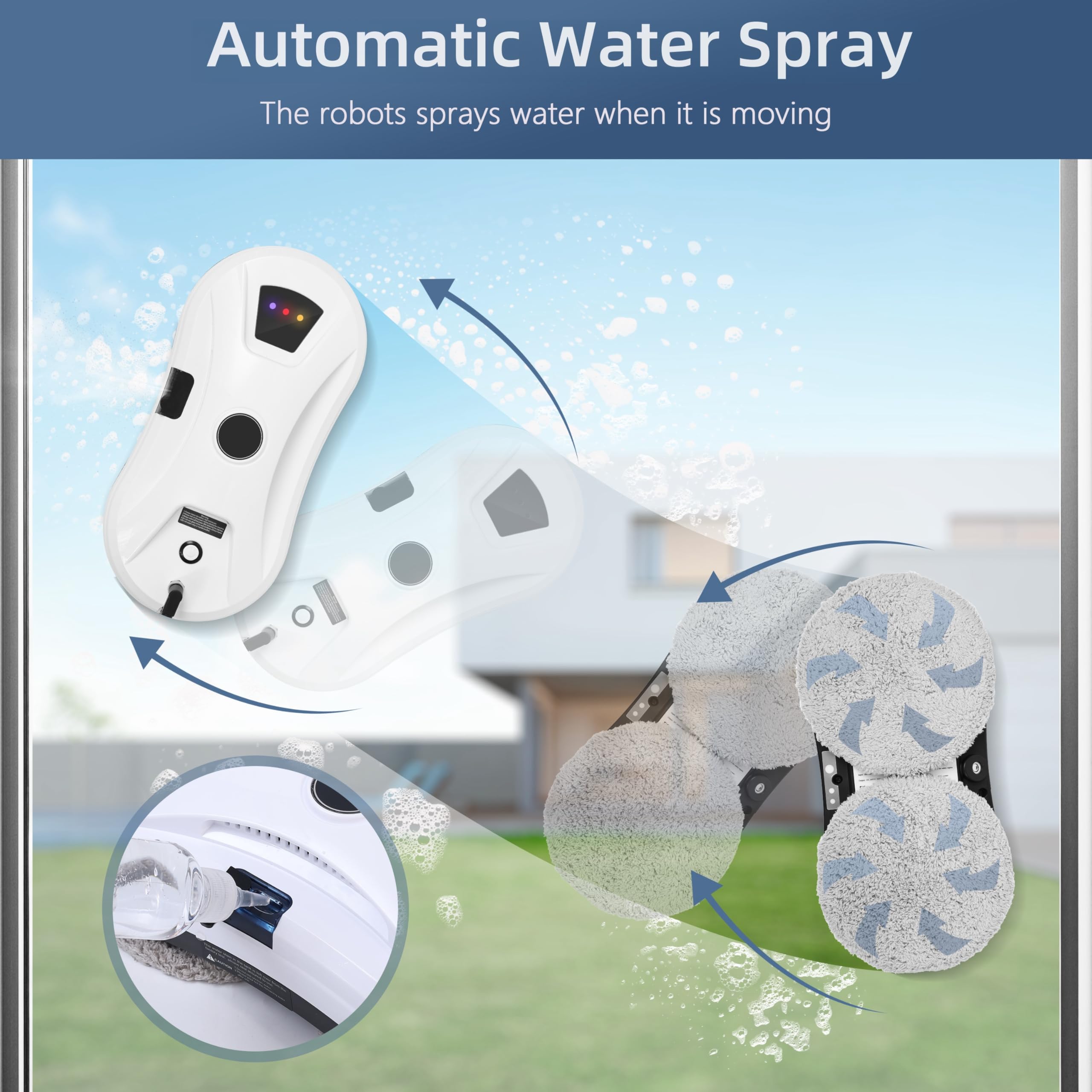 Robot Lavavetri Finestre,Robot Lavavetri, Pulitore intelligente delle Finestre con Spruzzo d'acqua Automatico, 5600PA, Lavacristalli Telecomandato per Finestre,Piastrelle,Porta di vetro