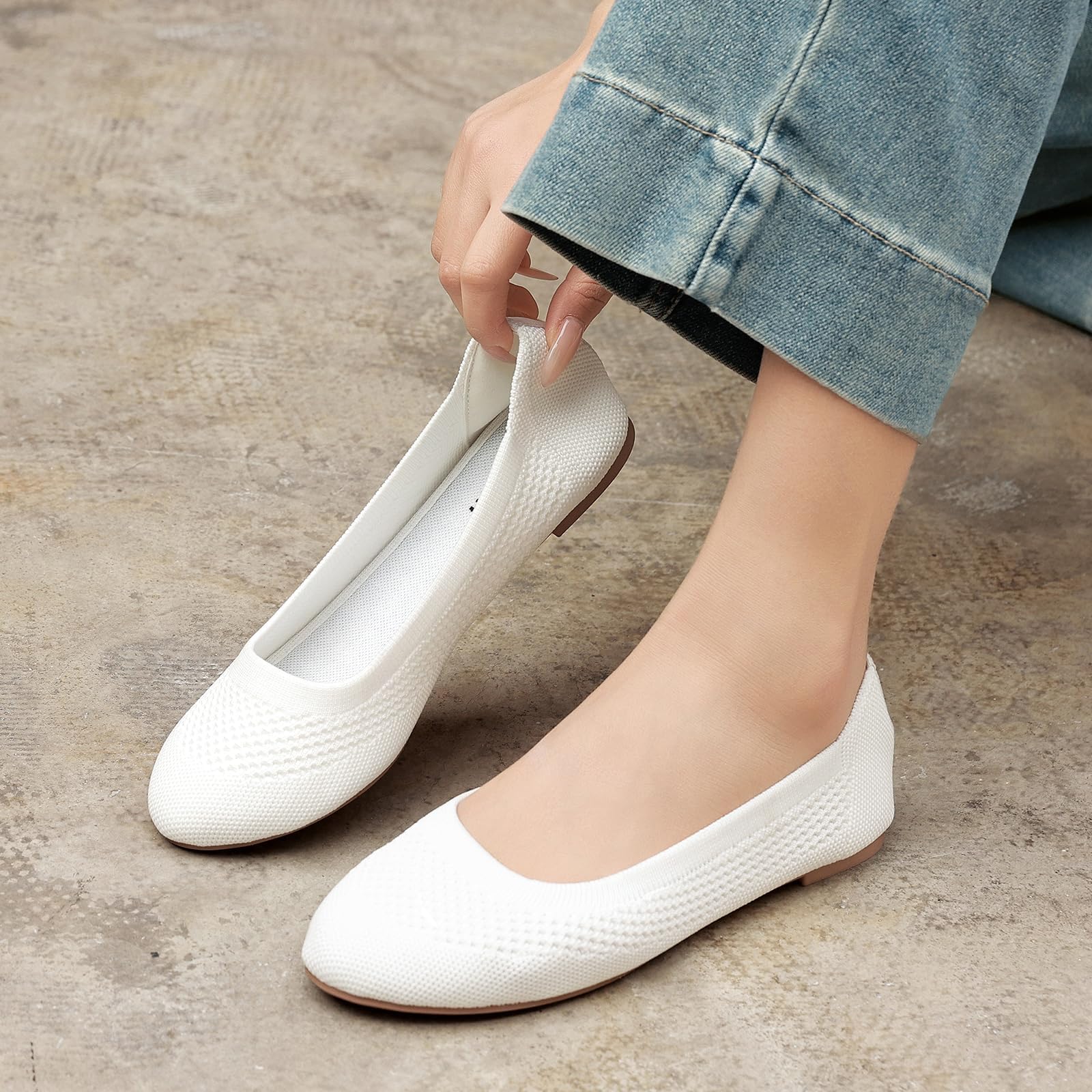 Ballerines Femme Confortable Flats Rond Tricot Pointe Chaussures,Élégante Slip on Walking Robe Ballerines Pliable Chaussures pour Femmes Doux