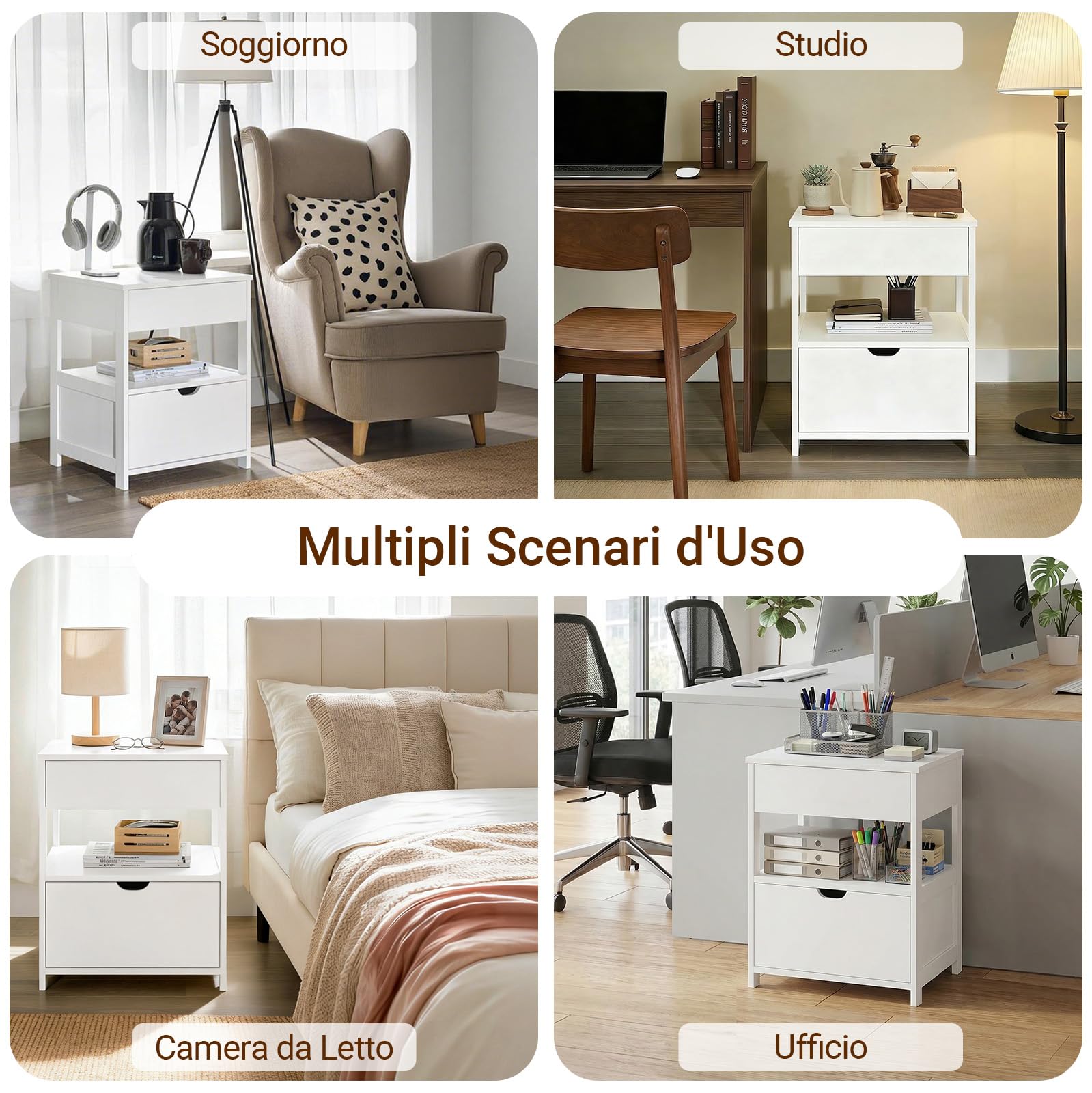SoBuy Comodino Camera da Letto - Comodino con 2 Cassetti e 1 Ripiano, Tavolino Salotto - Moderna Cassettiera L45 x P38 x A55 cm Bianco FRG258-W