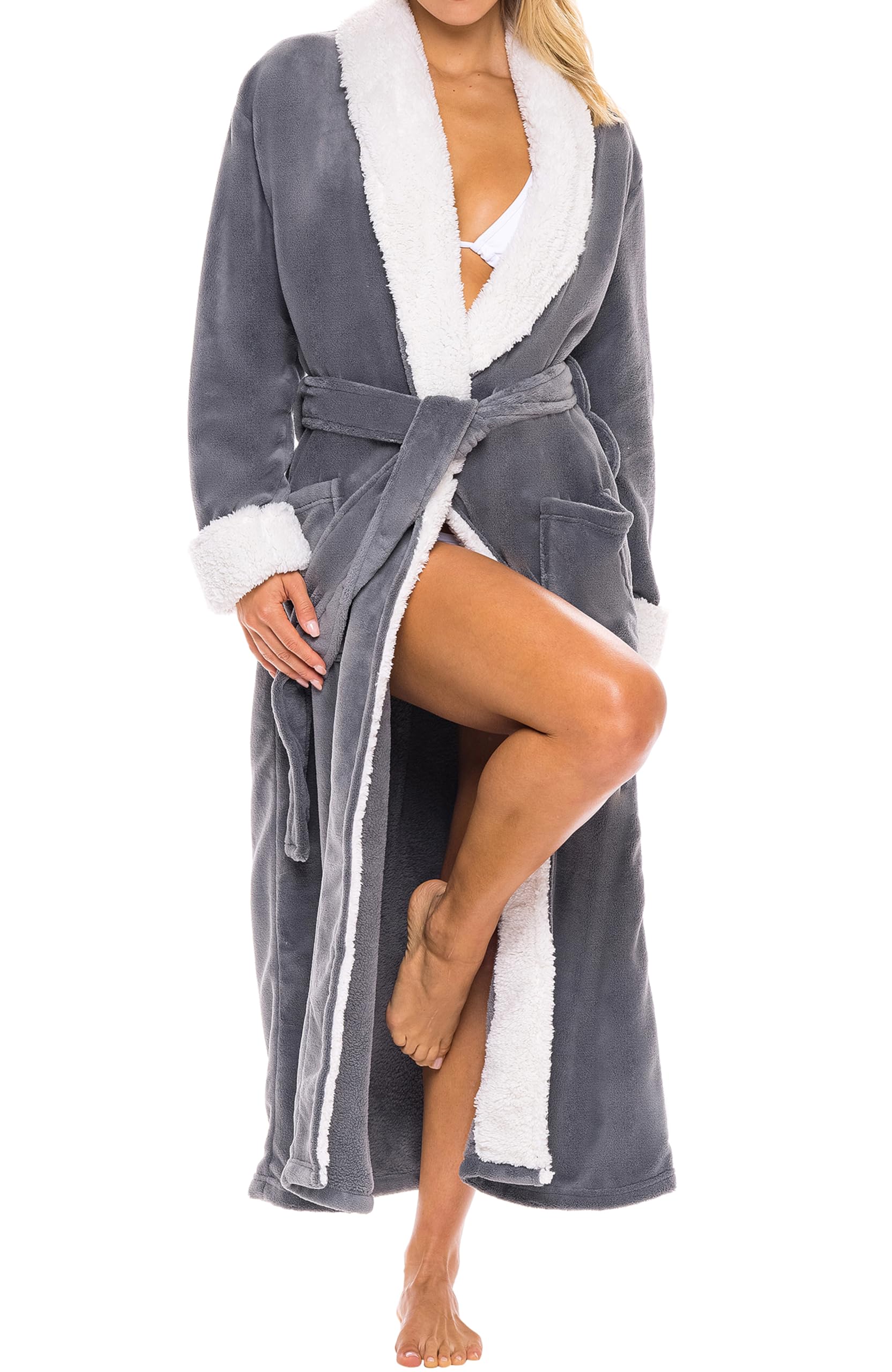 Alexander Del Rossa Womens Plush Sherpa Robe Long Cozy Warm Bathrobe