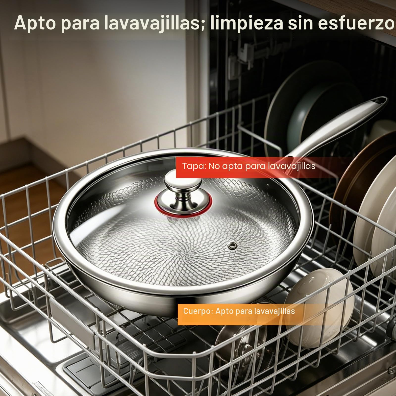 Sartén de titanio puro, sartenes de titanio puro martillado para cocinar, resistente a los arañazos, antiadherente, apta para lavavajillas, sartén martillada con tapa, compatible con todas las placas