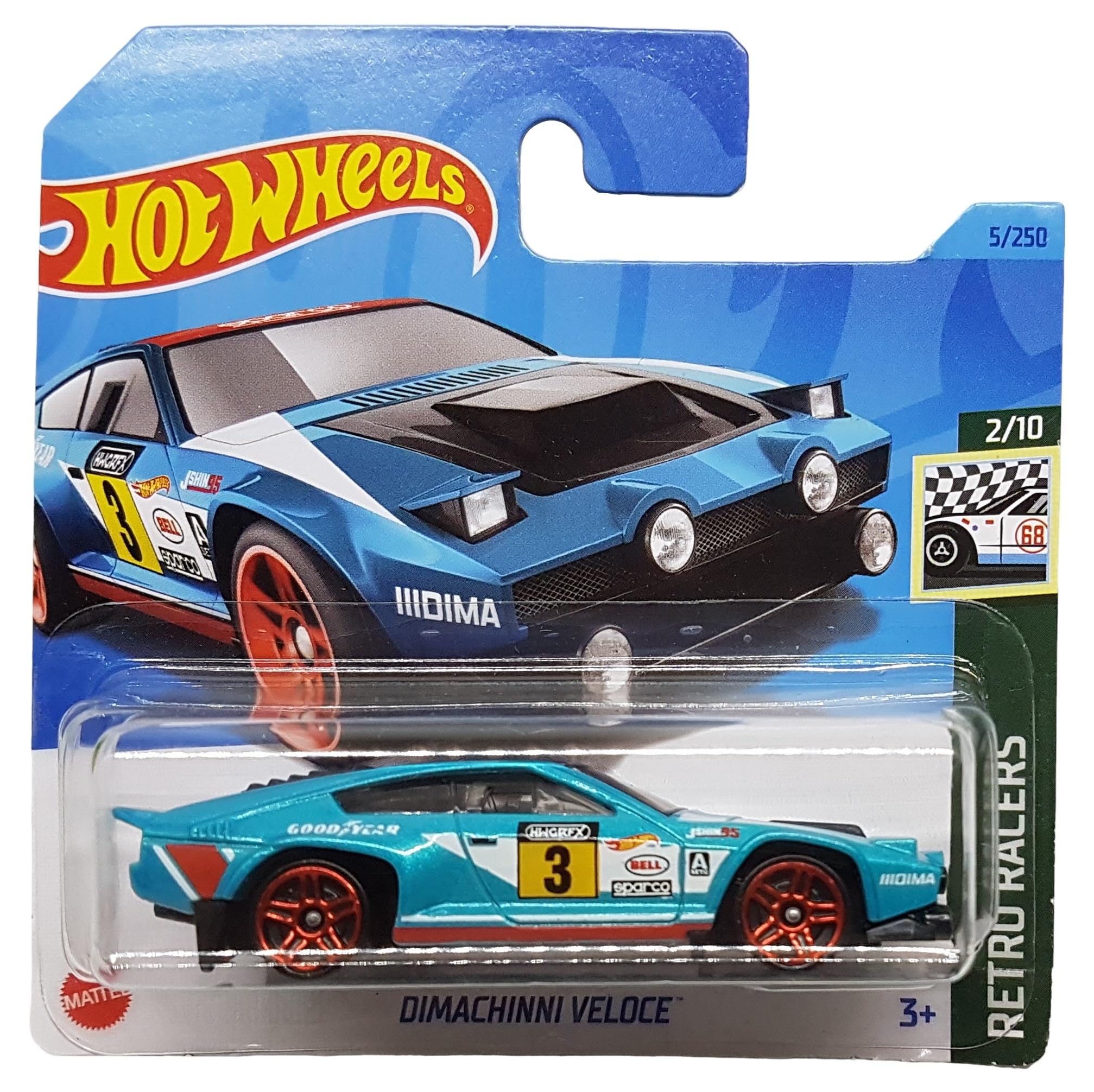 Hot Wheels - Dimachinni Veloce - Retro Racers 2/10 - HKJ78 - Short Card - Good Year - Bell - Sparco - Mattel 2023
