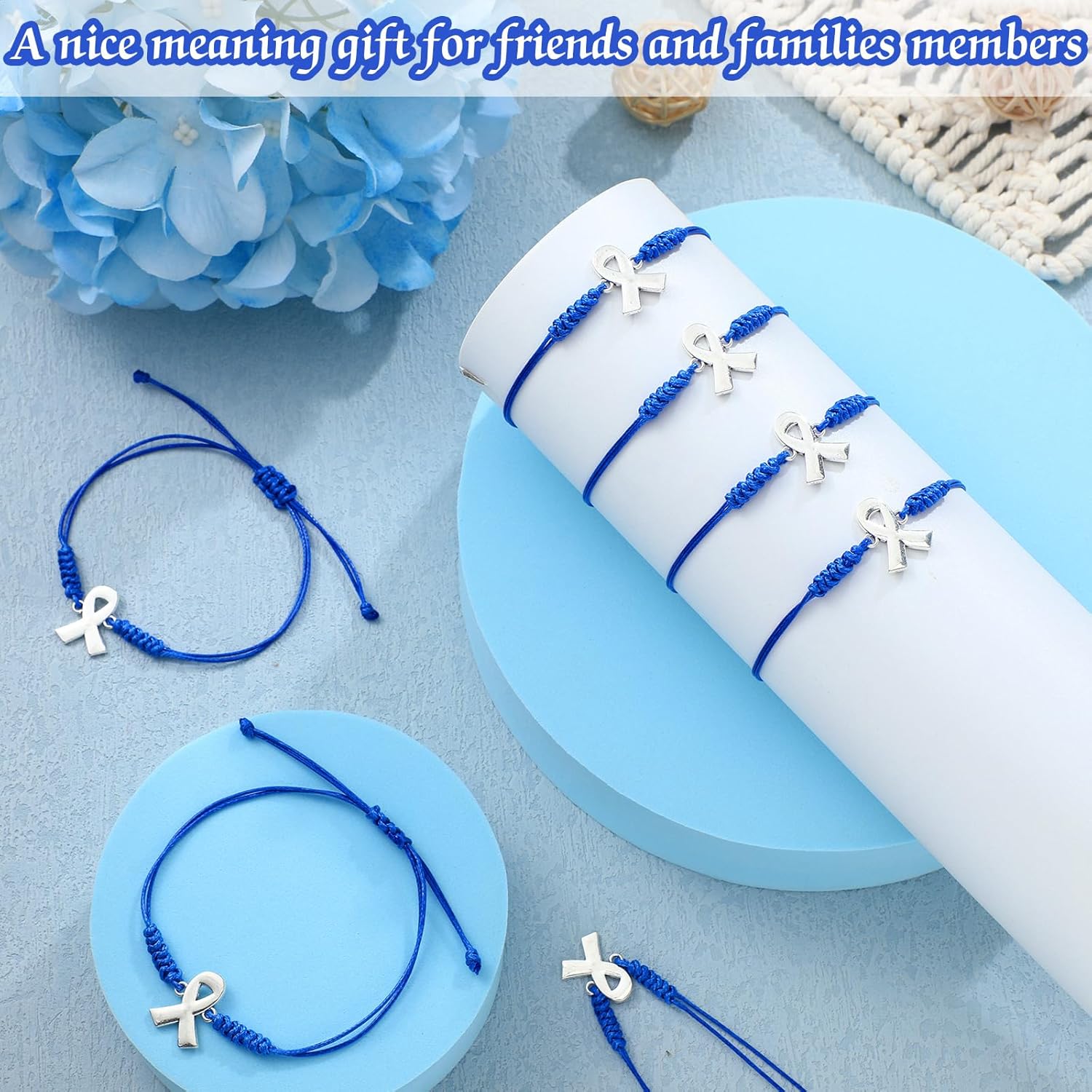 Sasylvia 20/50/100 Pcs Colon Cancer Awareness Bracelets Adjustable Cord Blue Ribbon Braided Bracelets Inspirational Colon Cancer Gifts for Survivor Fighter Jewelry - Image 3