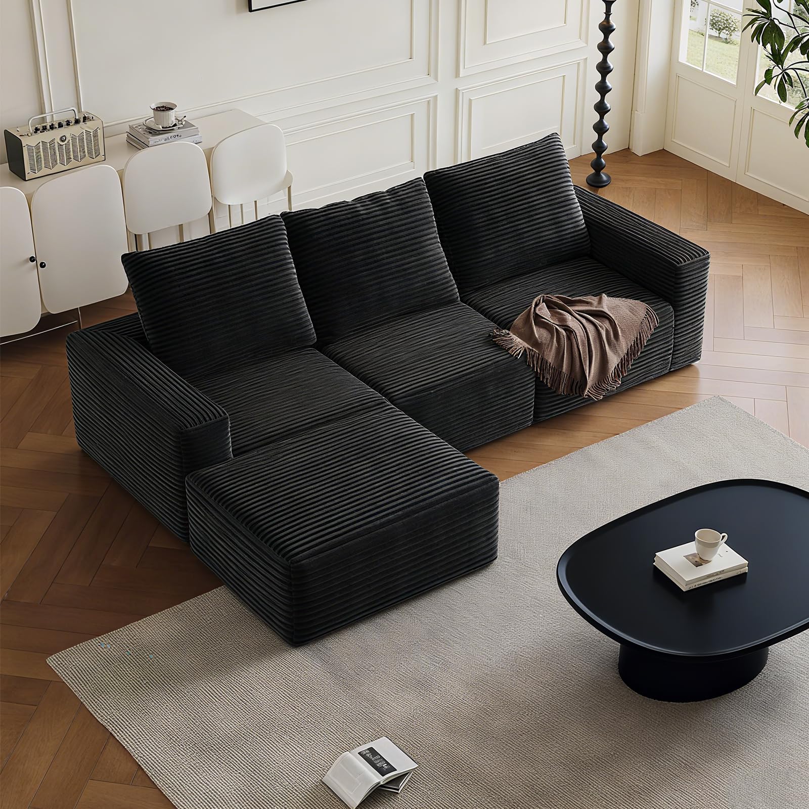 Canapé modulaire en forme de L de 278 cm, canapé d'angle 4 places avec repose-pieds et dossier amovible, canapés pour salon, pas de montage nécessaire (canapé en forme de L)