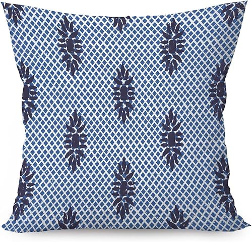 Funda de cojín para sofá de granja con enrejado azul índigo, fundas de cojín de celosía a cuadros azules y blancos, funda de almohada europea de