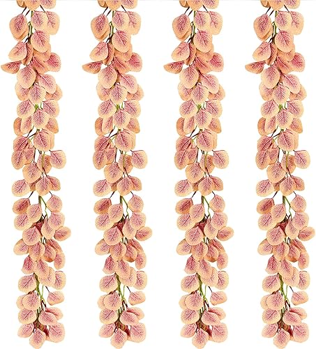 Miniatura 1 de RelatoHolife - Guirnalda de plantas artificiales de eucalipto amarillo de 6 pies 4 paquetes de enredaderas sintéticas colgantes de hojas de