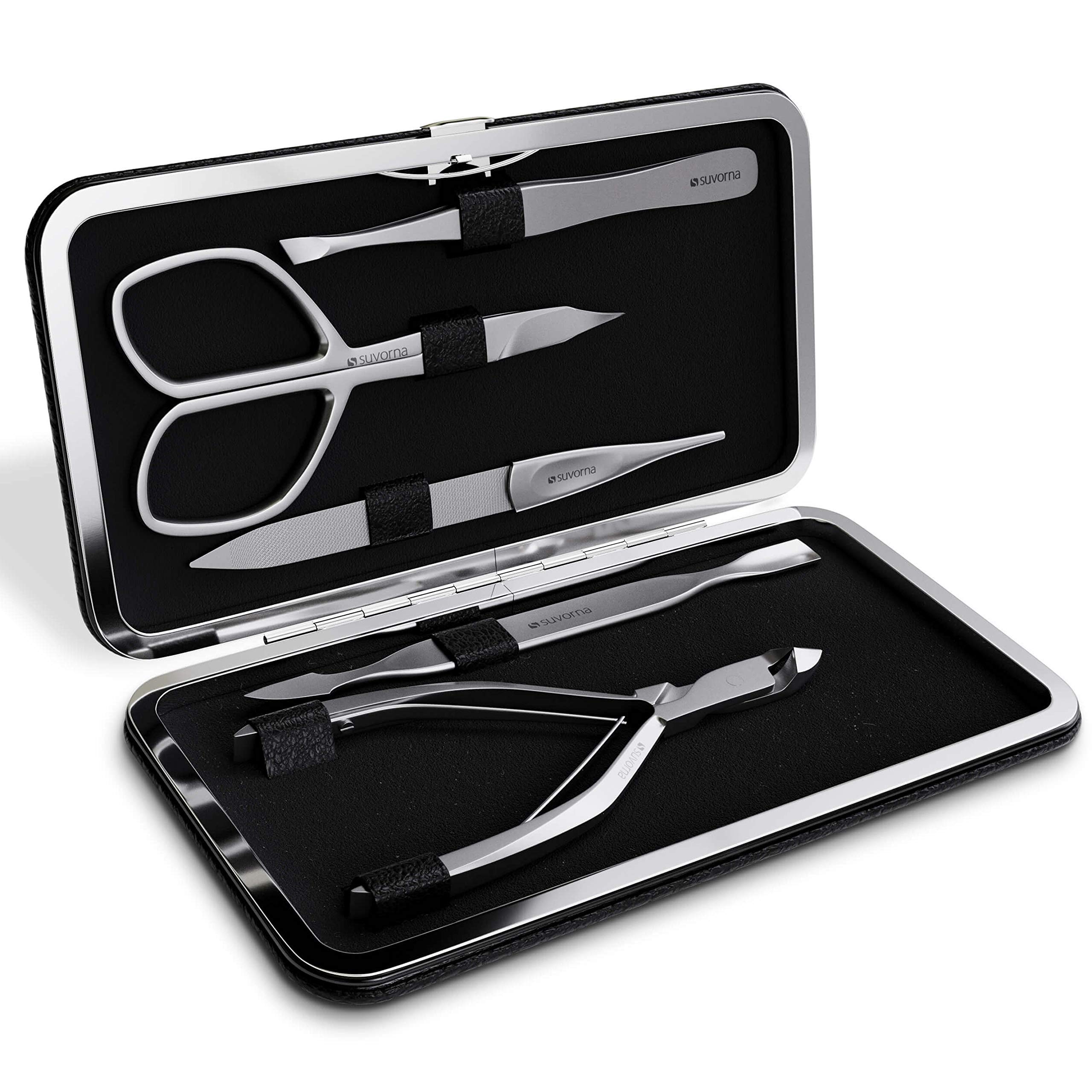 Suvorna Manicure Kit for Women with Nail Clippers, Nail Scissors, Cuticle Pusher, Nail File & Tweezer - Made with Stainless Steel - Professional Nail