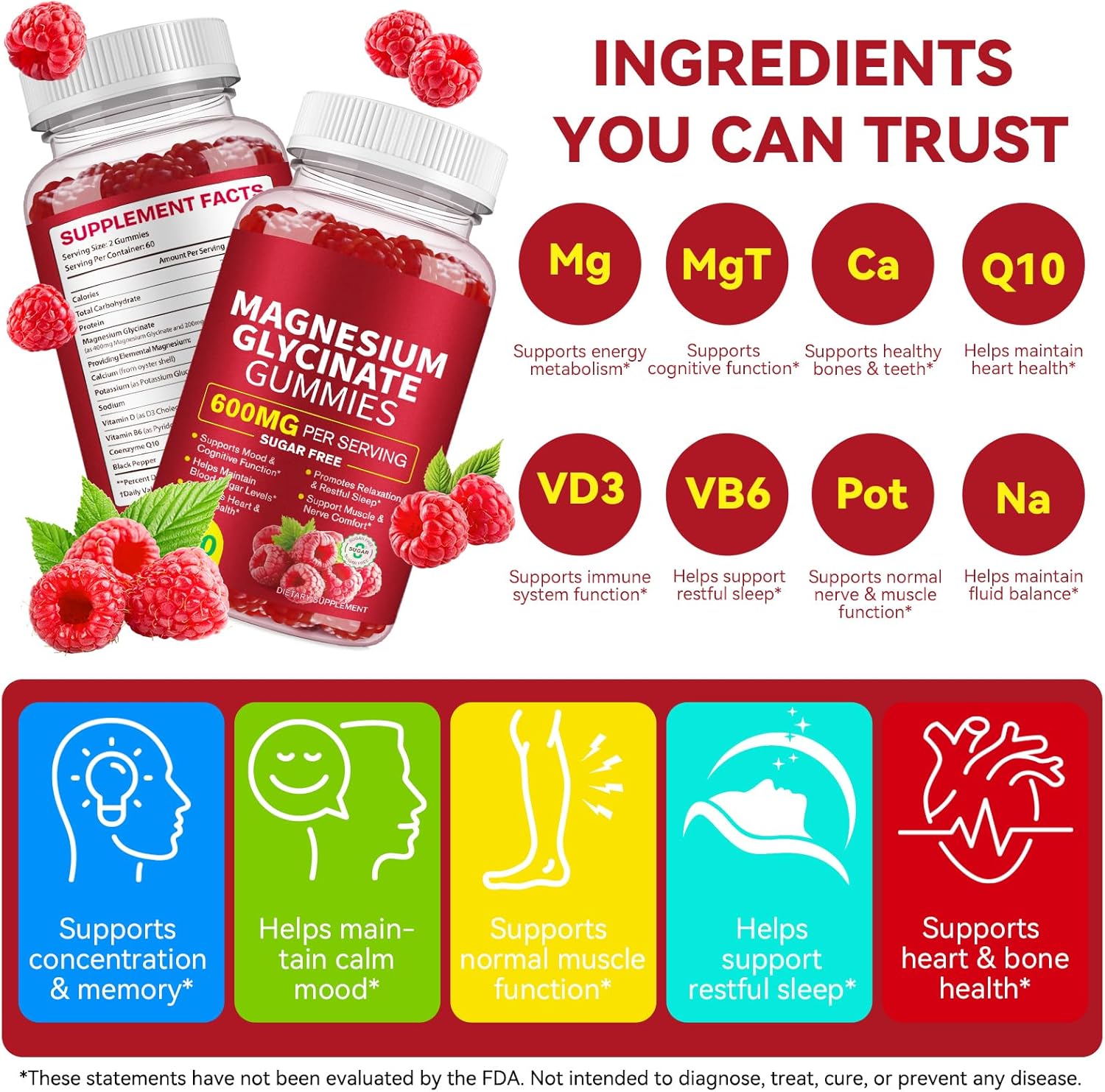 Magnesium Glycinate Gummies 600MG, High Absorption Magnesium Supplement for Women, Men and Kids - Muscle Support | Sleep, Focus & Relaxation | Sugar Free | Vegan | 120 Chews - Image 6