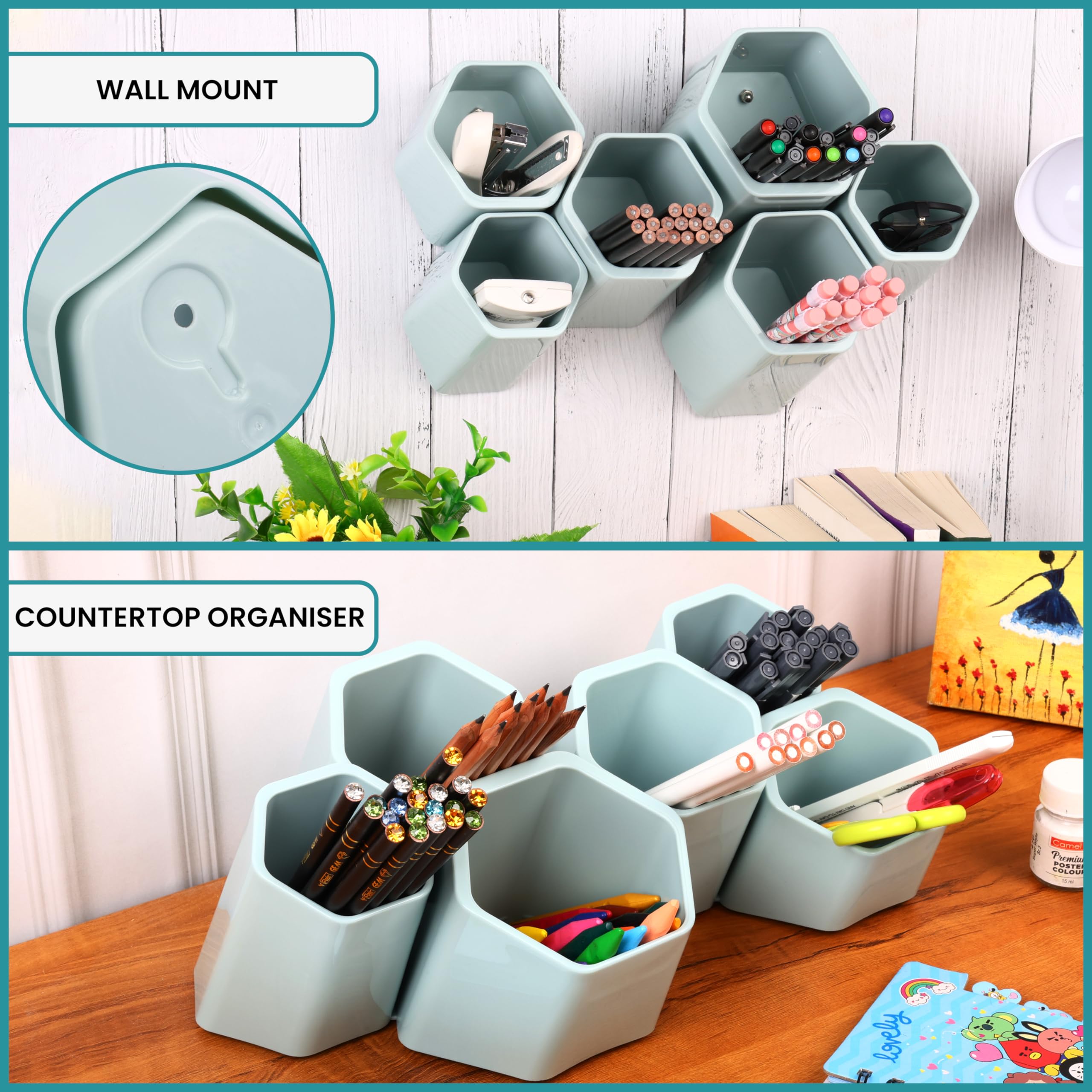 BELLE VOUS Adjustable Combination Pen/Pencil Holder - Desktop or Wall-Mounted Detachable Pencil Cups