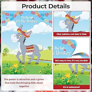 Haunt Couture Ultimate Fiesta Party Game - Ponle la Cola al Burro (Pin The Tail on The Donkey) - Reusable Poster for Cinco de Mayo, Birthdays & Themed Events