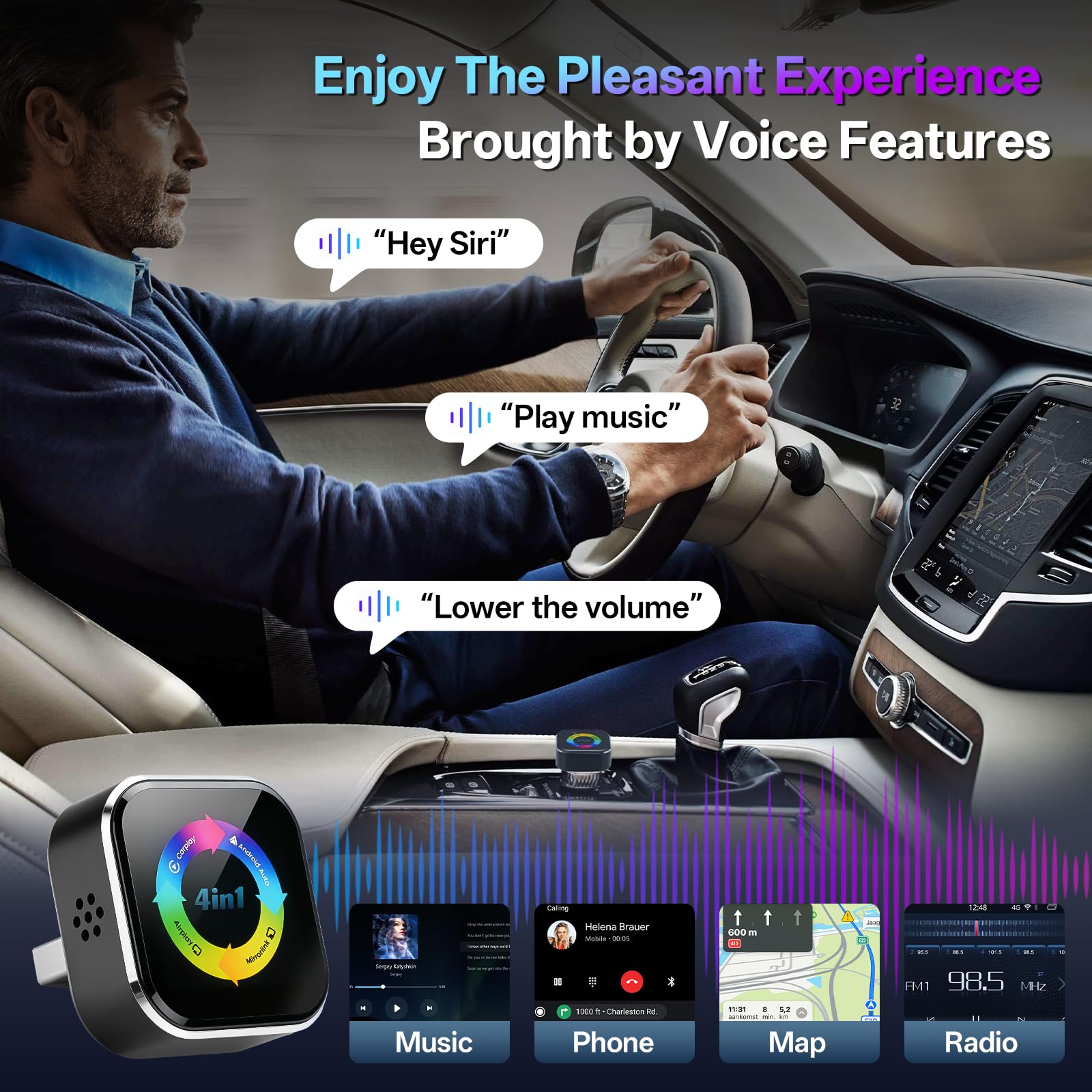 Adattatore Wireless CarPlay 4 in 1 – Cavo a Senza Fili per CarPlay & Android Auto con Mirror Link & AirPlay, Modulo CarPlay Wireless Plug & Play per Phone & Android, Auto dal 2016