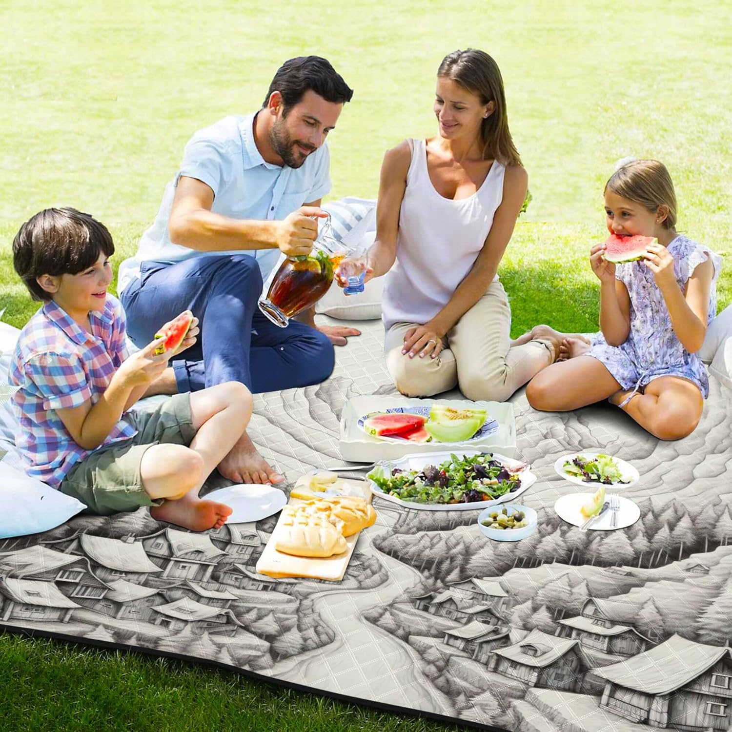 xigua Western Fields Scenery Large Picnic Blankets Waterproof Sandproof Beach Blanket Machine Washable, Portable Foldable Outdoor Blanket for Grass Park, Hiking, Concerts, Beach Vacation, 78" x 78"