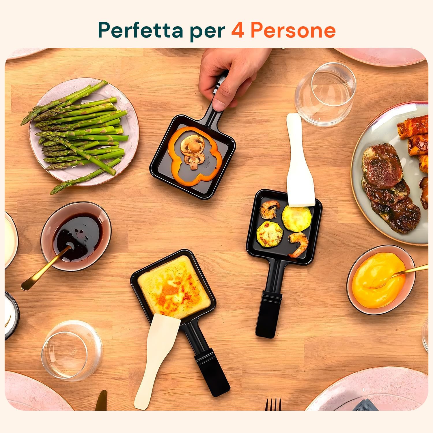 Avilia - Griglia Elettrica Multifunzione 4in1 da 700W con Termostato Regolabile per Carne, Verdure e Formaggi, Raclette da Tavolo con Piastre Antiaderenti e Ponte Parcheggio Compatto