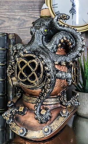 Miniatura 9 de Ebros Gift Océano náutico Octopus Kraken Smothering A Steampunk Divers Casco de Incienso Quemador de cono Soporte de resina Estatua de mar Cthulhu