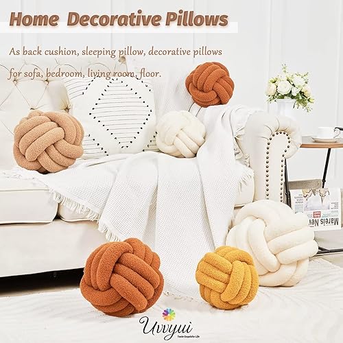 Miniatura 62 de Uvvyui Bola de almohada de nudo, almohadas decorativas suaves para el hogar, almohada redonda, almohada de felpa anudada hecha a mano, cojín redondo