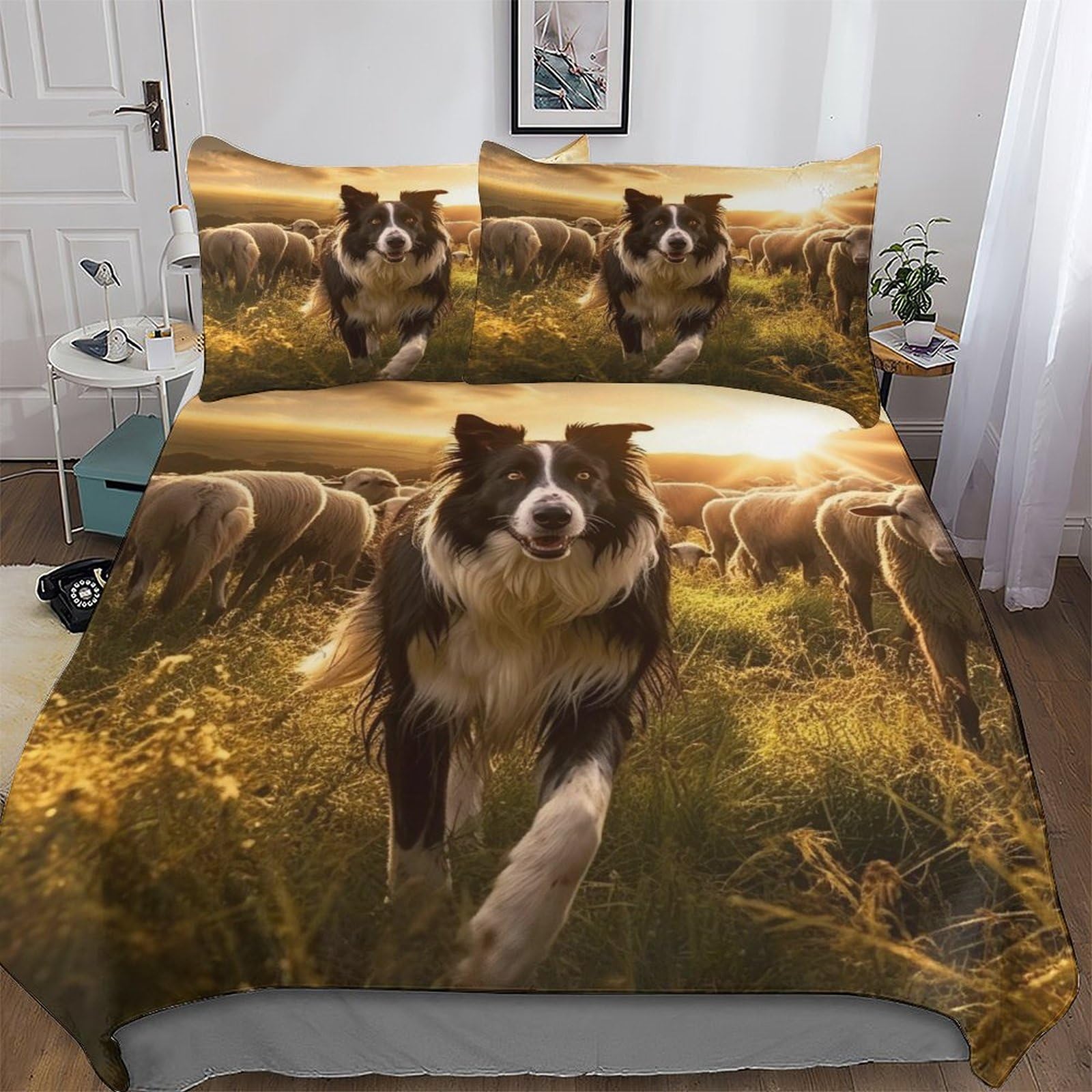 LLXXHH Border Collie Duvet Cover Set Quilt Covers With Pillowcases Soft Bedding Sets 3Pcs Set, for Kids Adult Bed Linen Comforter Cover King(220x240cm)