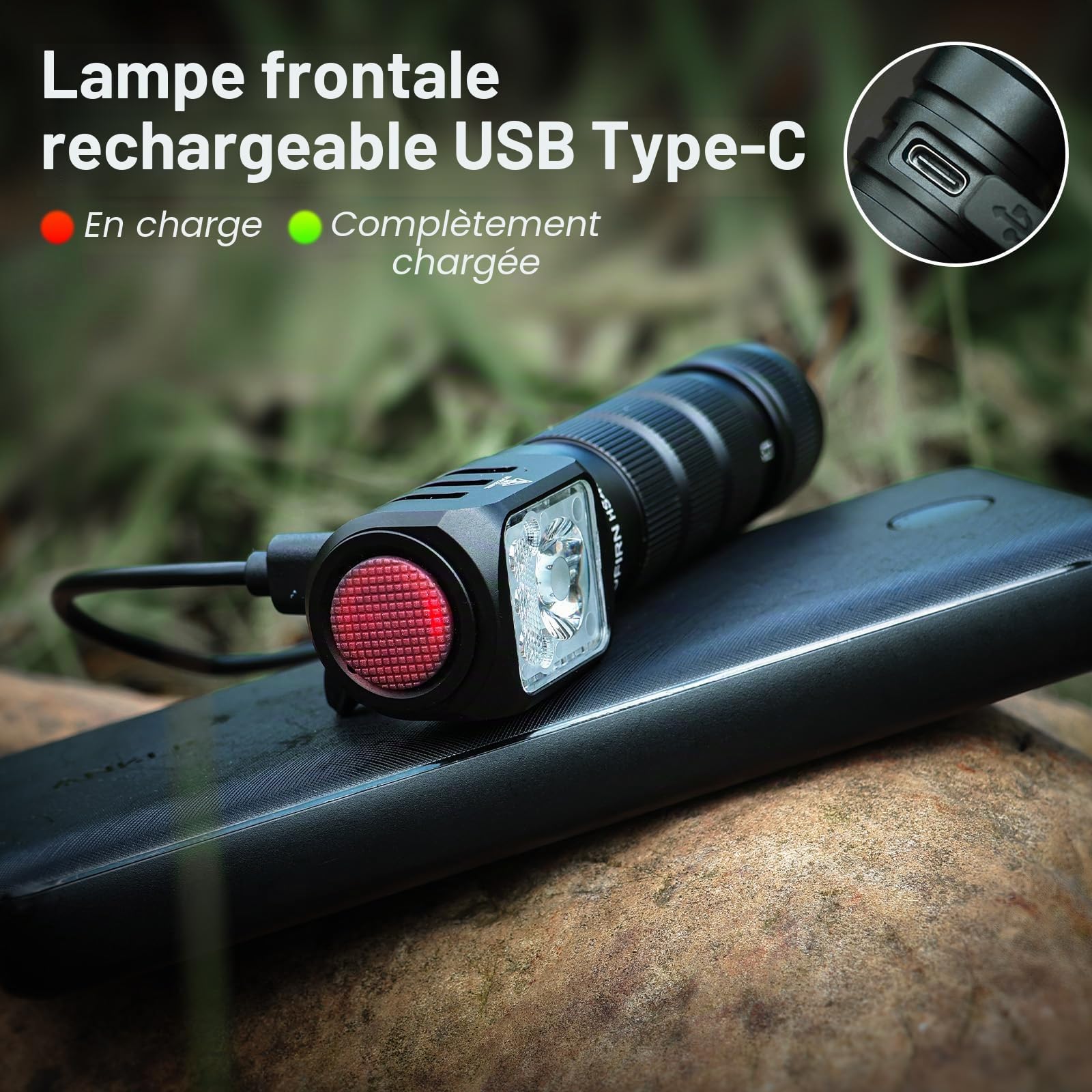 Lampe frontale rechargeable avec lumière rouge – Lampe frontale Sofirn HS42 à double clip, 2100 lumens super lumineuse, lampe torche LED à angle droit avec base magnétique, lampe frontale de camping