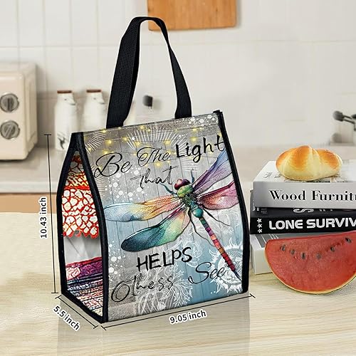 Miniatura 2 de Bolsas de almuerzo de libélula ligeras lindas para mujer, lonchera grande, reutilizable, aislada, bolsa de almuerzo hielera, plegable, portátil, a