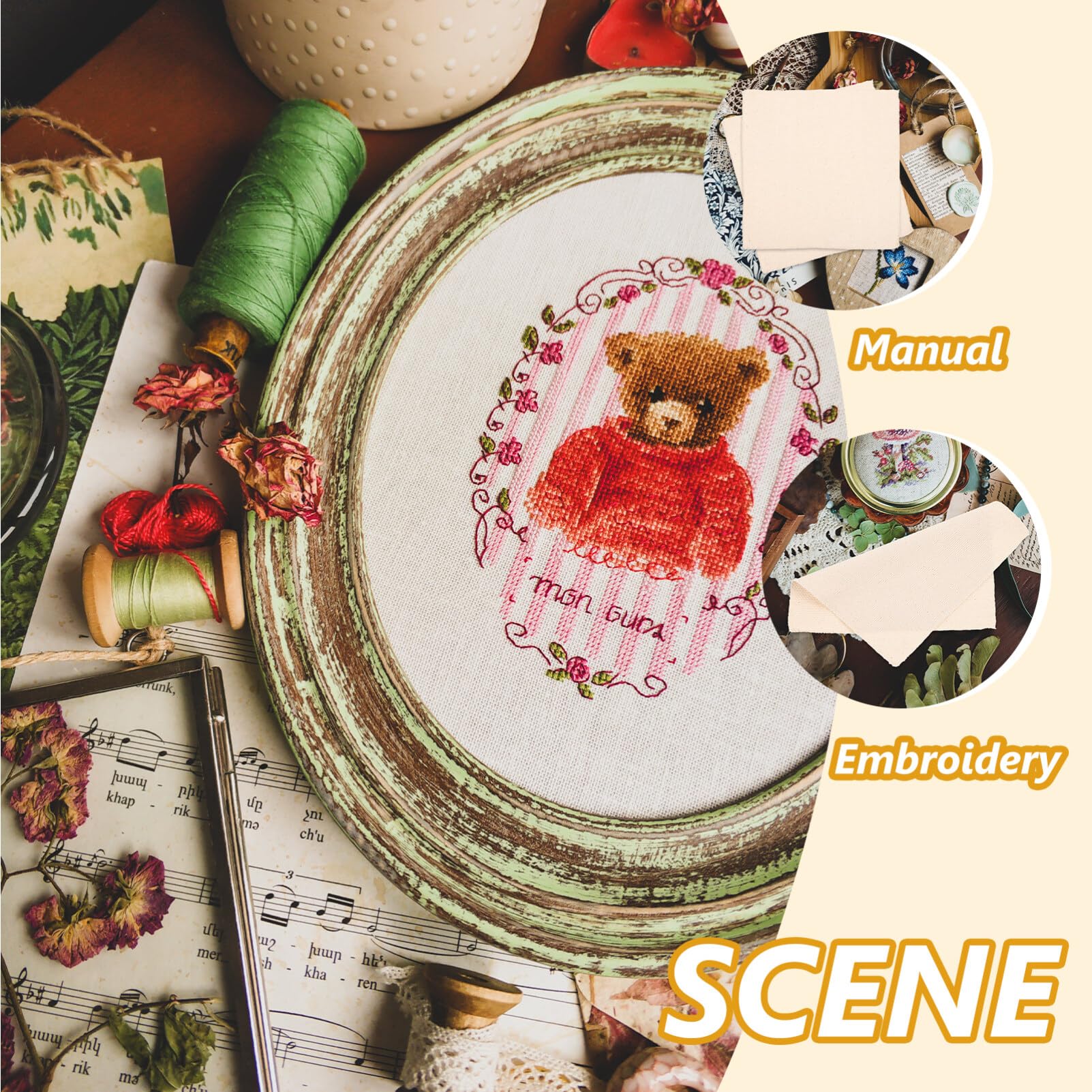 LALAFINA 5 Sheets of Cross Stitch Cloth Fabric Embroidery Cloth DIY Sewing Embroidery Materials Needlework Accessory