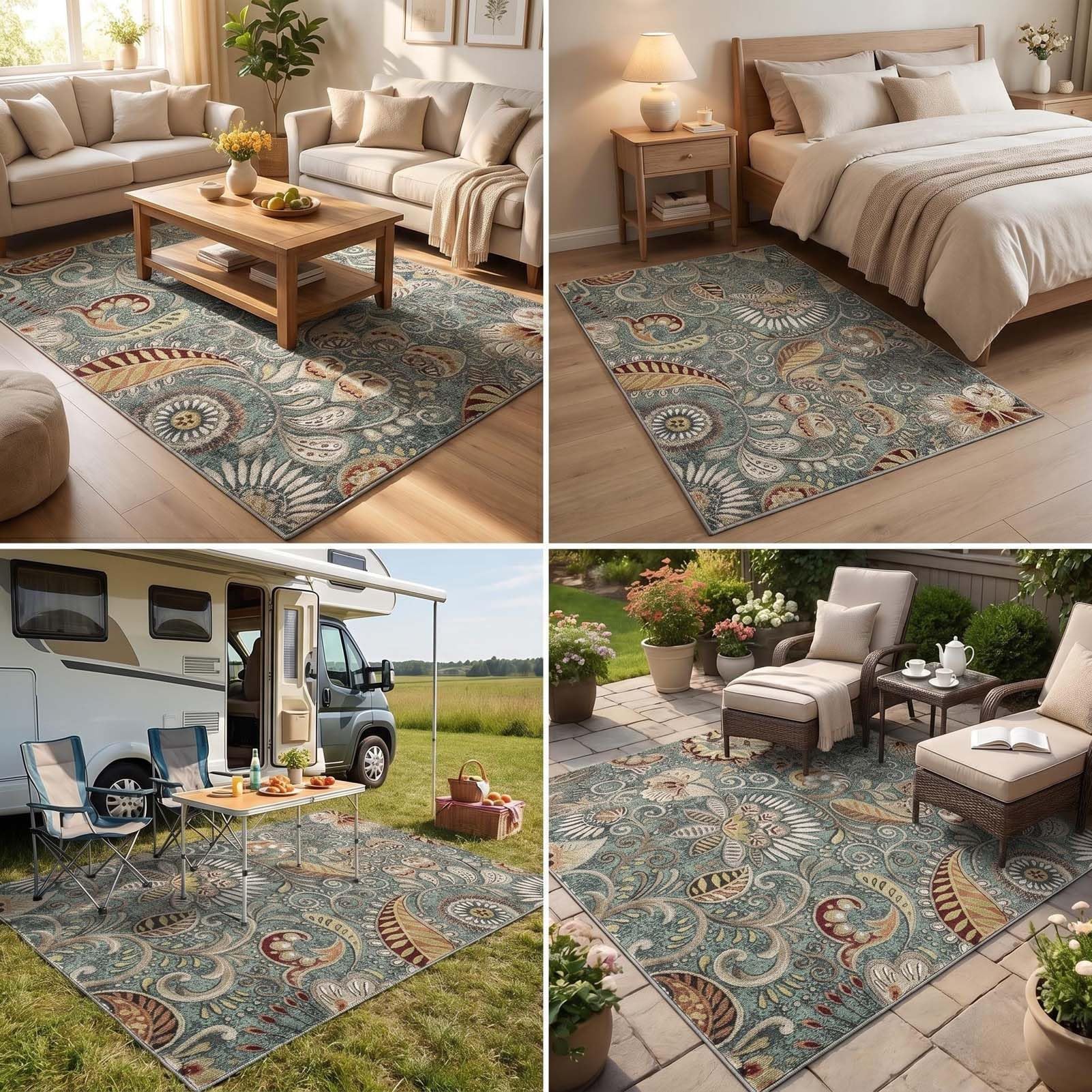 Tapis Extérieur Lavable, Tapis de Camping Imperméable, Tapis de Pique-Nique, Tapis Antidérapant, Tapis Doux et Confortable, Tapis d'Entrée, pour Sol, Patio, Jardin