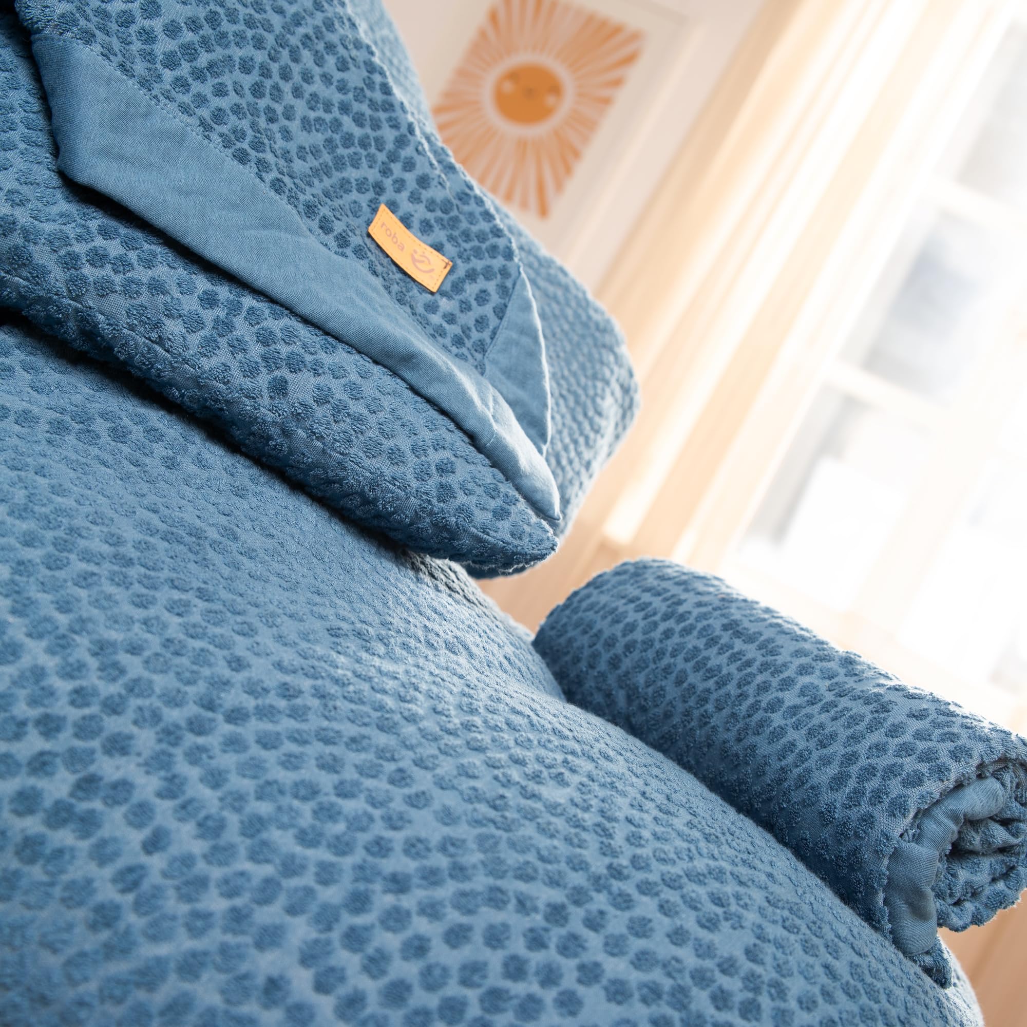 roba Coperta Avvolgente per Bambini Seashells Indigo - 80 x 80 cm - Certificata GOTS & Oeko Tex - Cotone BIO - Traspirante - Blu Indaco