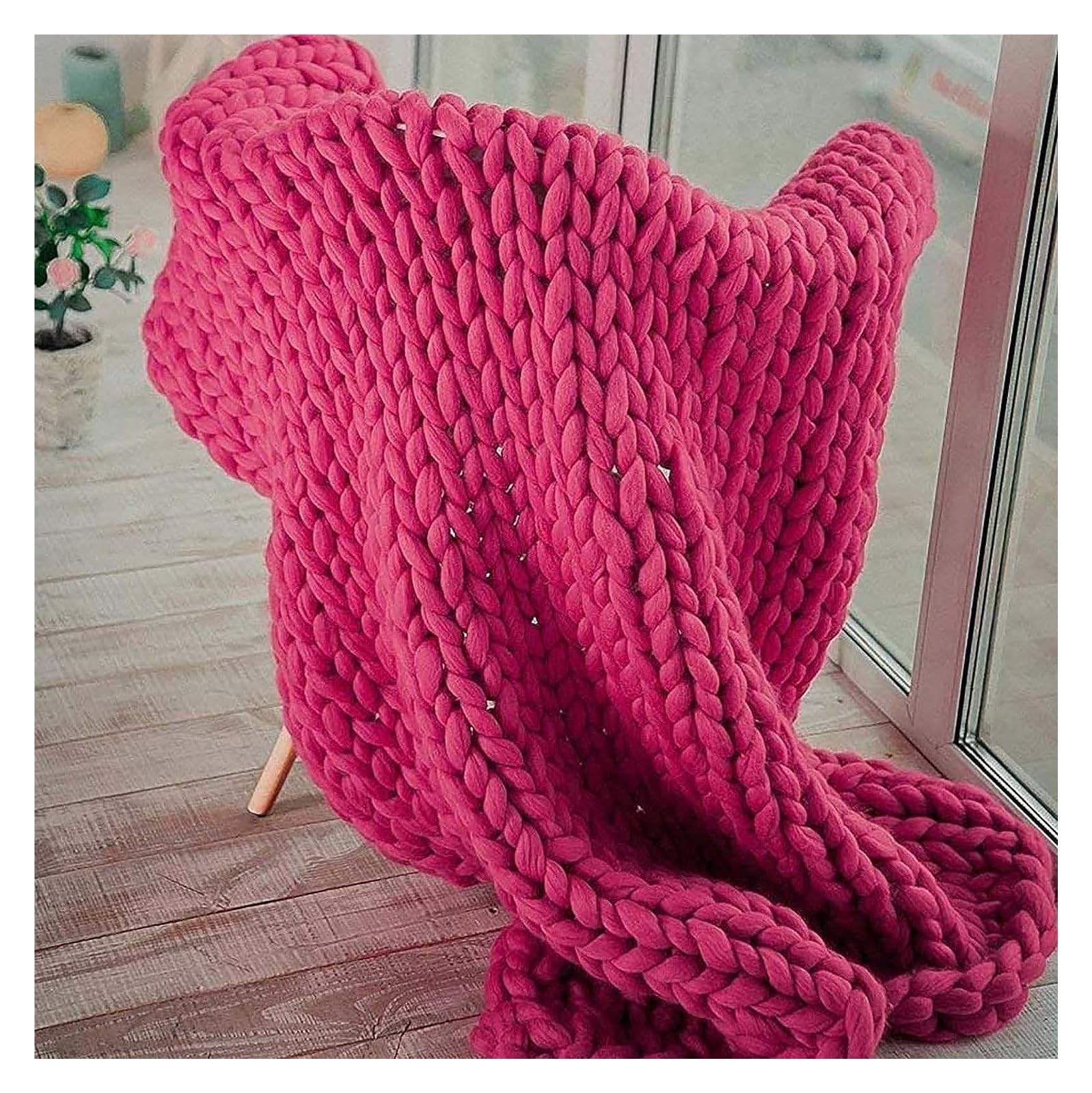 Manta de Punto, Manta cálida y acogedora Hecha a Mano, Tejido de Punto Grueso, Transpirable y refrescante para la decoración del hogar del sofá Cama (Rosa 150 x 200 cm Rosa)