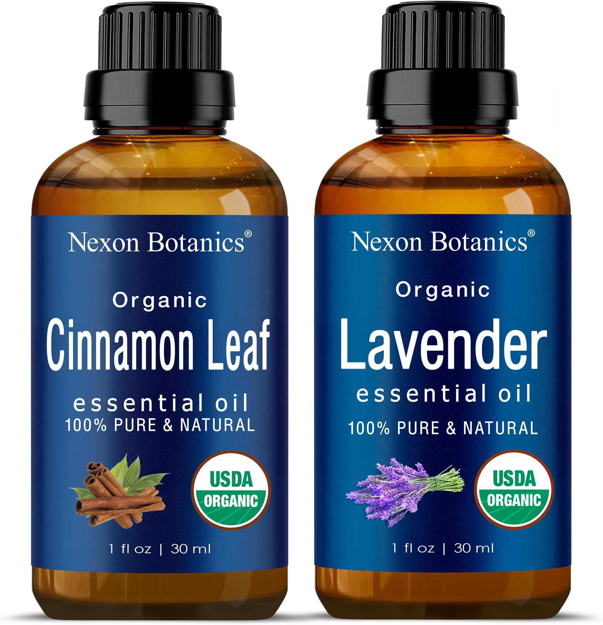 Organic Essential Oils Bundle - 100% Natural Lavender and Cinnamon Oils for Aromatherapy, Headaches Relief, Congestion, Mood Enhancement, and Deodorizing