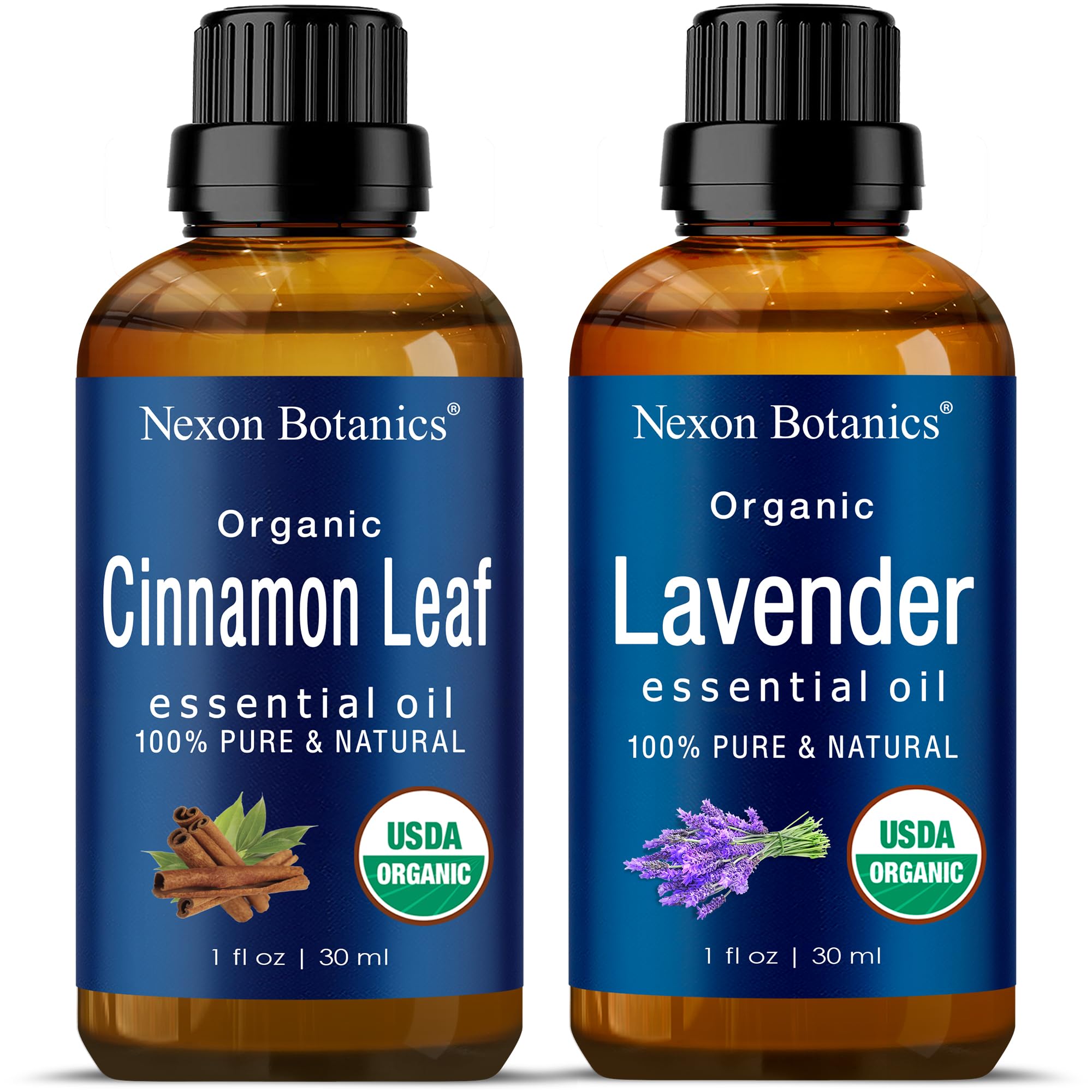 Organic Essential Oils Bundle - 100% Natural Lavender and Cinnamon Oils for Aromatherapy, Headaches Relief, Congestion, Mood Enhancement, and Deodorizing