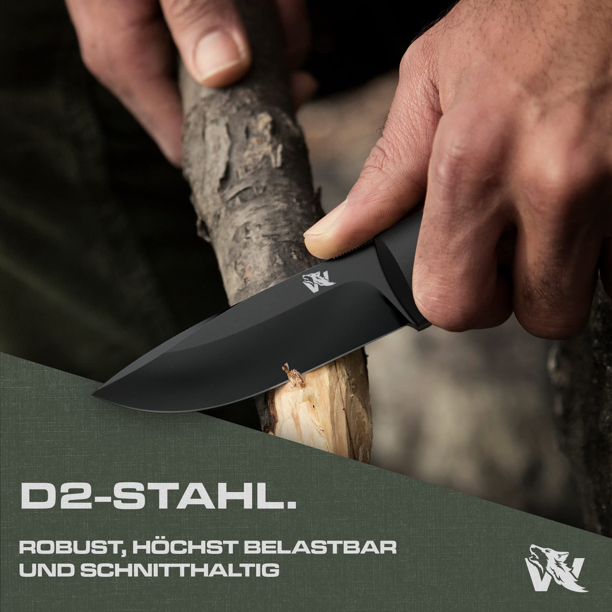 ODENWOLF LUPUS Outdoor Messer feststehende Klinge im klassischem Stil - Survival Messer feststehende Klinge - Jagdmesser mit Scheide und Feuerstarter - Perfektes Bushcraft Messer Outdoor Survival