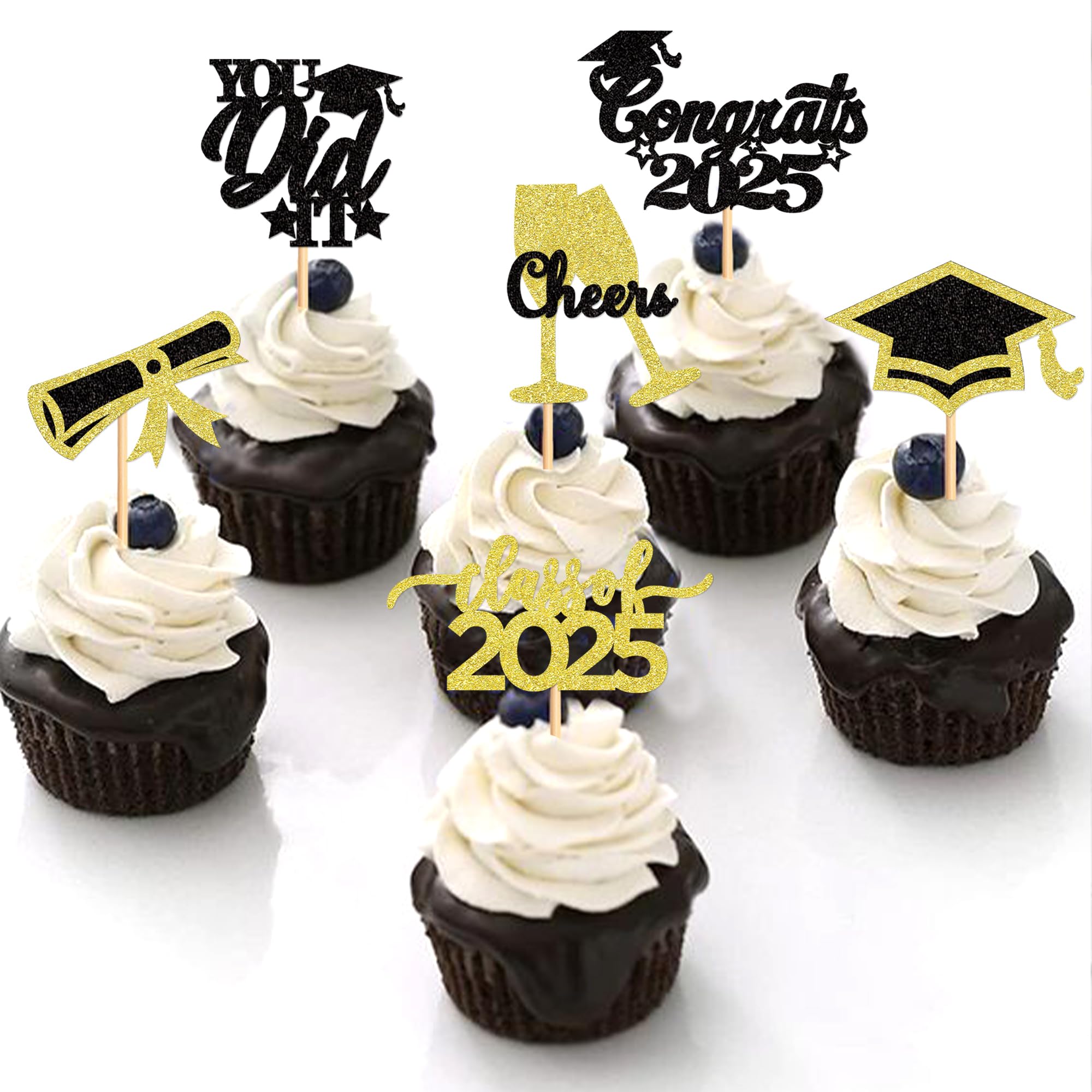 Blumomon 24Pcs 2026 Graduation Theme Cupcake Toppers Glitter Class of 2026 Graduation Cupcake Decorations Picks 2026 Graduation Party Cake Decorations Supplies - Image 3