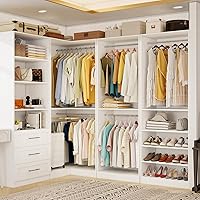 Sokiche 4-in-1 Modular Walk-In Closet Organizer: 3 Deep Drawers, 9 Adjustable Hanging Rods, 8 Shelves, 157" White System