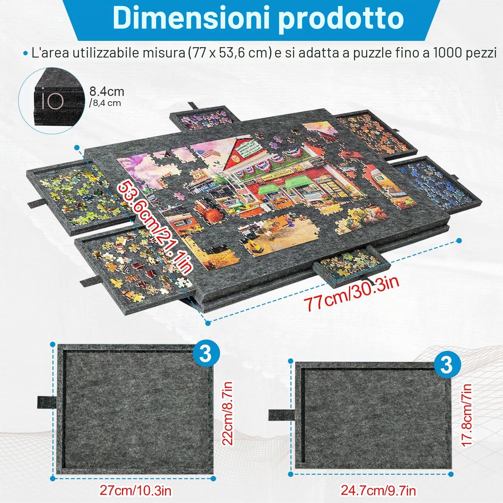 Tavola Pieghevole per Puzzle con Supporto e Copertina 2 in 1, Tavolo Inclinabile per Puzzle con 6 Cassetti per Fino a 1000 Pezzi, Tavola per Puzzle in Feltro Leggera per Giochi per Adulti e