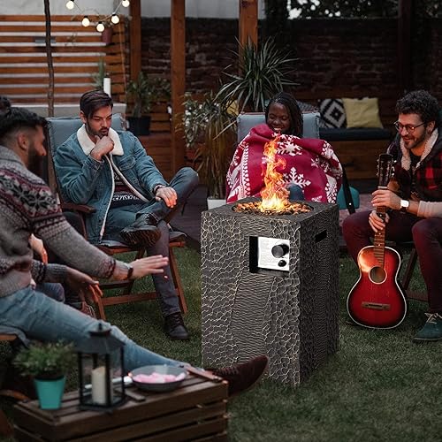 Miniatura 2 de Giantex Fogata para chimeneas de gas exteriores de 16 pulgadas, cuadrado de encendido electrónico de 30,000 BTU con rocas de lava, bolígrafo de