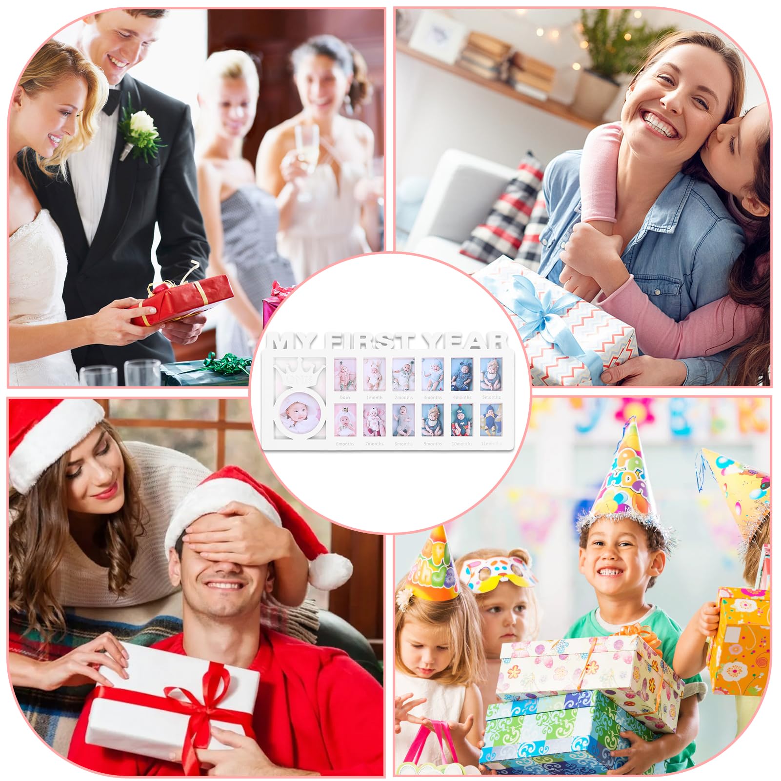 12 Petits Cadres, Cadre Photo Personnalisé, Photo Enregistrer la Première Année de Bébé Croissance Mensuelle Cadres Photoes Nouveau-né Cadeaux