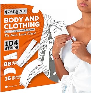 aZengear Doppelseitiges Körperklebeband für Kleidung, Hijab, Kleider (104-Streifen-Pack) – Transparent, Klar, Starke Haftu...