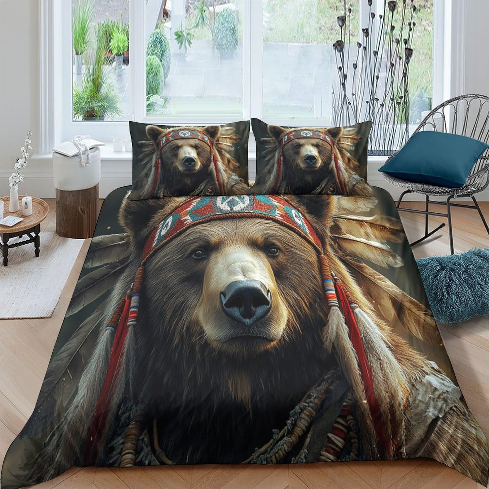 Ctjqhvkz Style-5 3D Printed Native Bear Fitted Sheet Microfiber Soft Brown Tribal Mattress Cover For Bedroom Guest Room Decor Single（135X200cm）