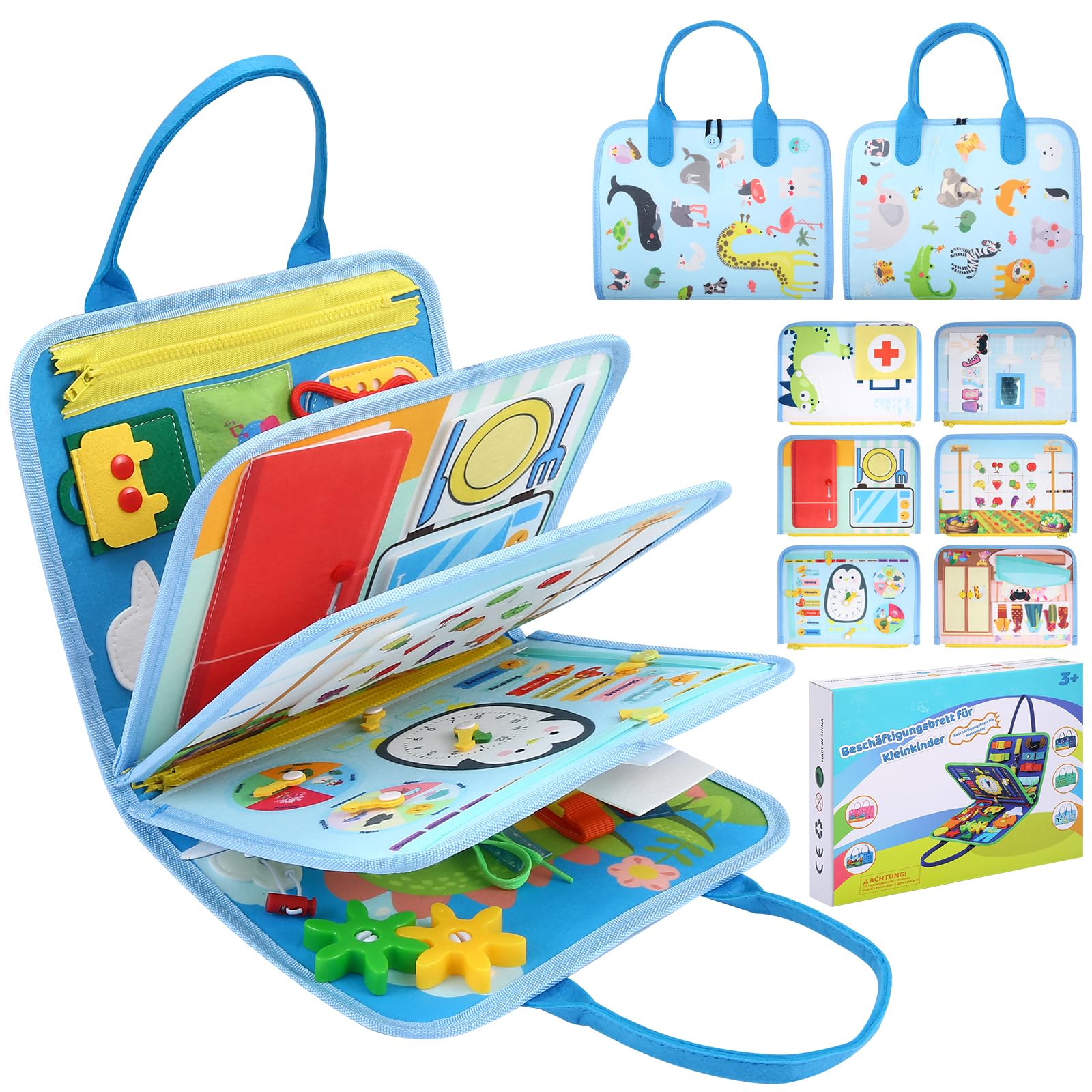 khlerox Busy Board Montessori-Spielzeug für Kleinkinder, pädagogisches Lernaktivitäts-Sensory-Board, Entwicklung eines sensorischen Spielzeugs für die Feinmotorik (Hellblau)