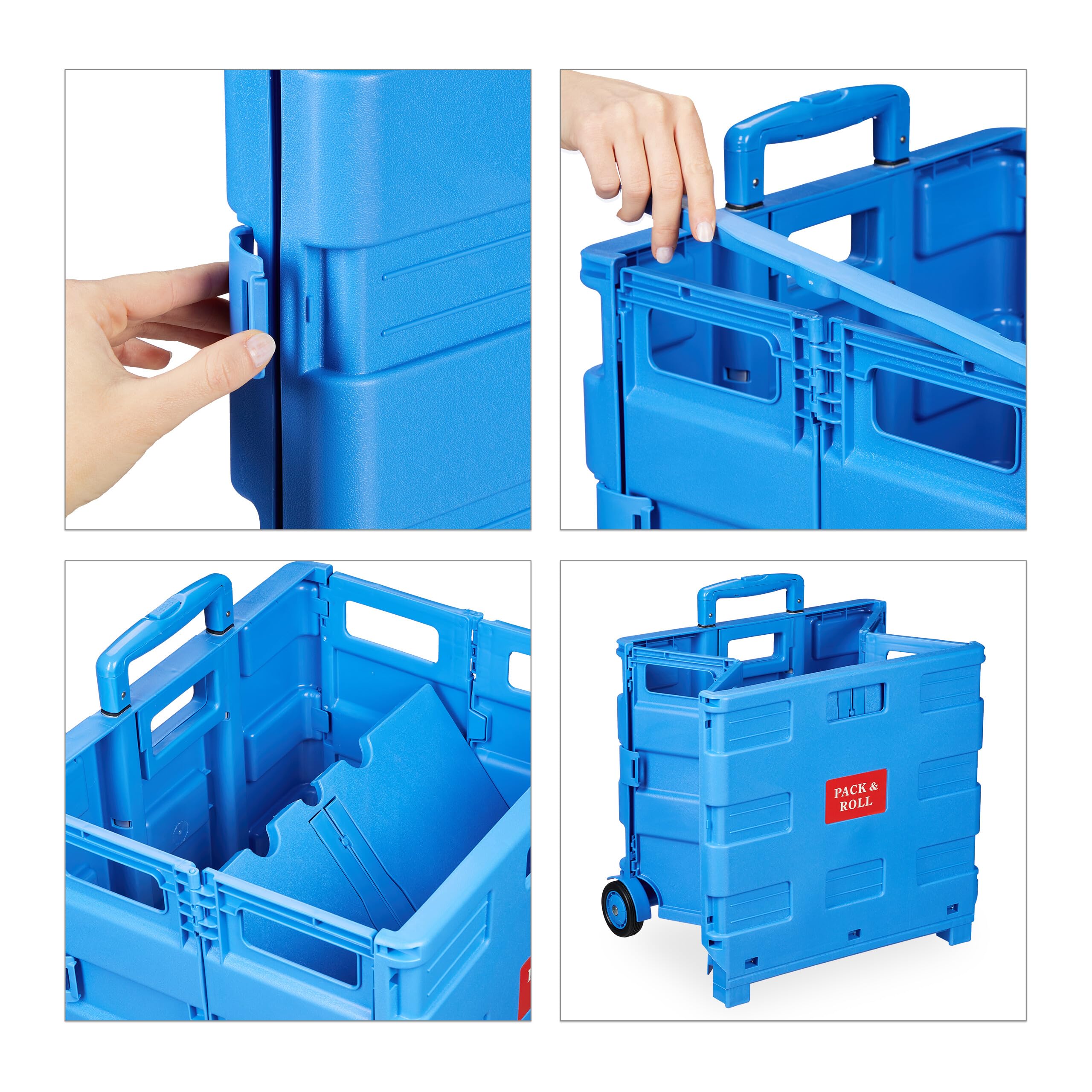 Relaxdays Carro de la Compra Plegable, Carrito de Transporte con Ruedas y Asa Telescópica, hasta 35 kg, Azul