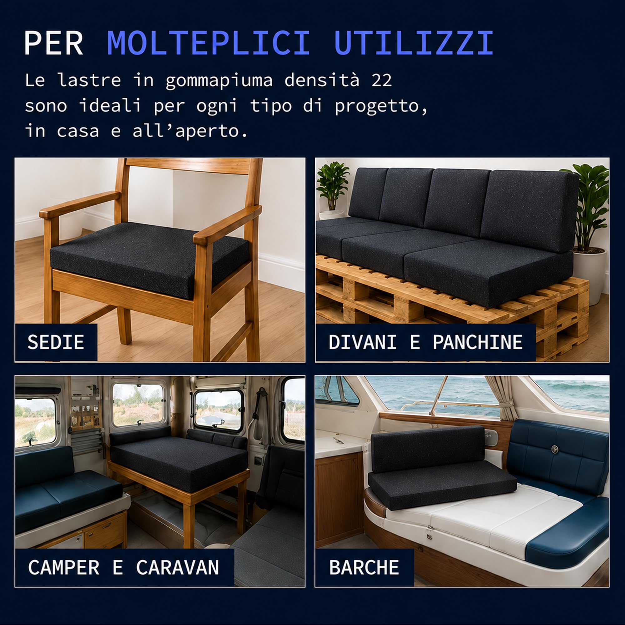 Soluko Gommapiuma T22 Antracite 120x80 cm Spessore 8 cm