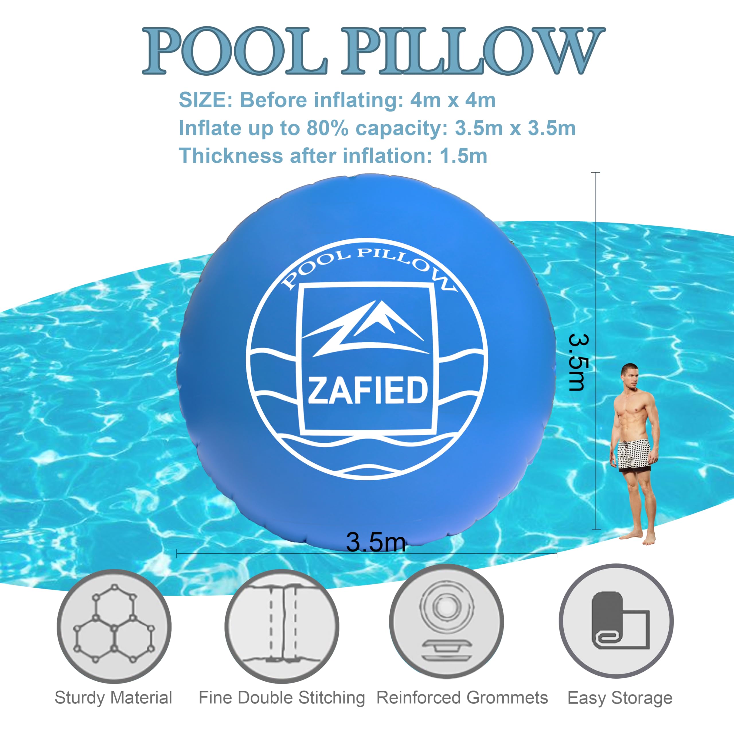 Poolkissen Winter, Pool Luftkissen Rund 4 Meter Durchmesser XXXL Pool Polster Hochwertige Materialien bis -25°C Doppelnaht Schwimmbadzubehör Pool Kissen für Winterfeste Poolabdeckung Schutz