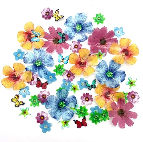 58 piezas comestibles de mariposa y flores, decoración para cupcakes, decoración de tartas de boda, fiesta temática de cumpleaños, tamaños y colores