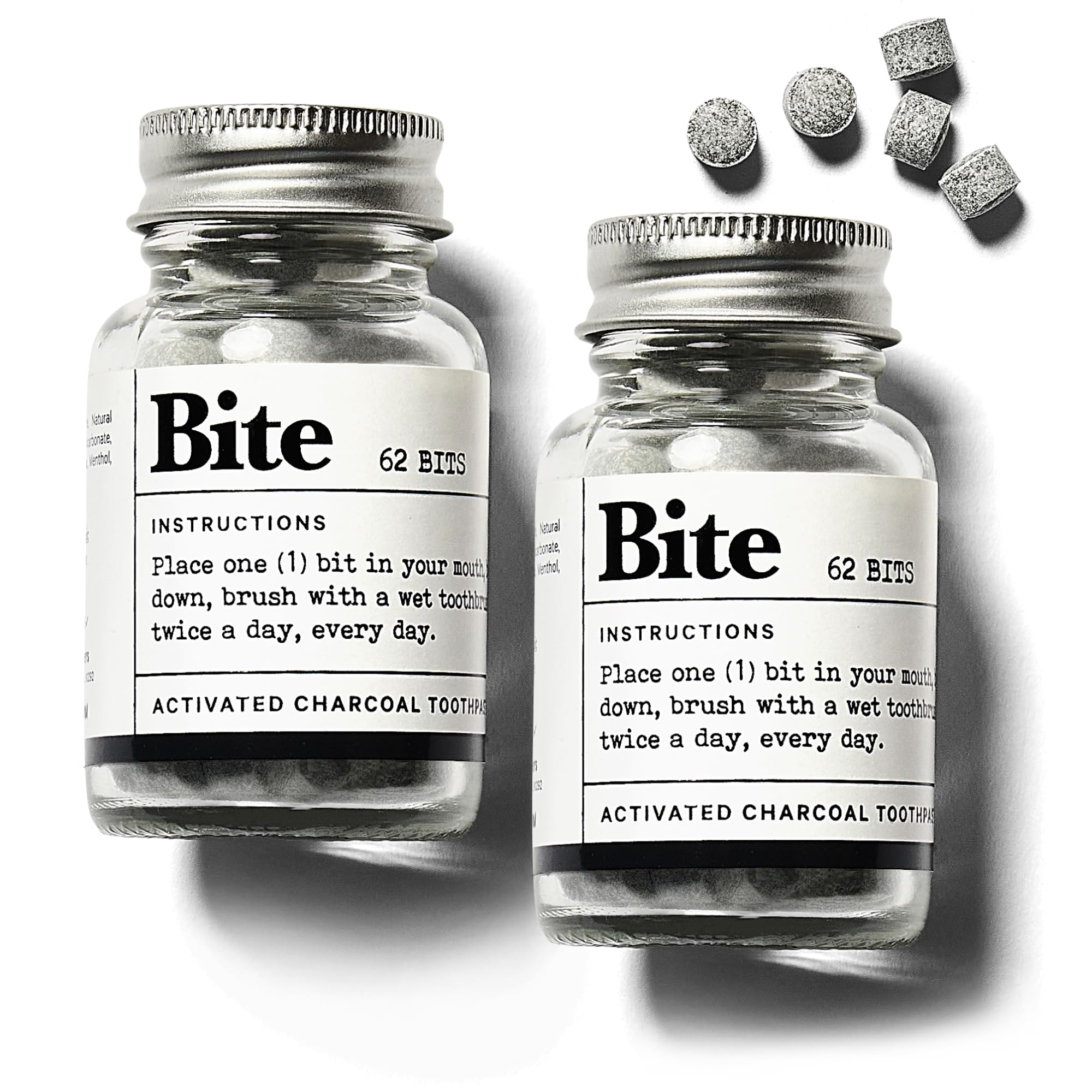 Bite Toothpaste Bits with Nano Hydroxyapatite - Eco and Travel-Friendly Whitening Toothpaste Tablets (Mint Charcoal)
