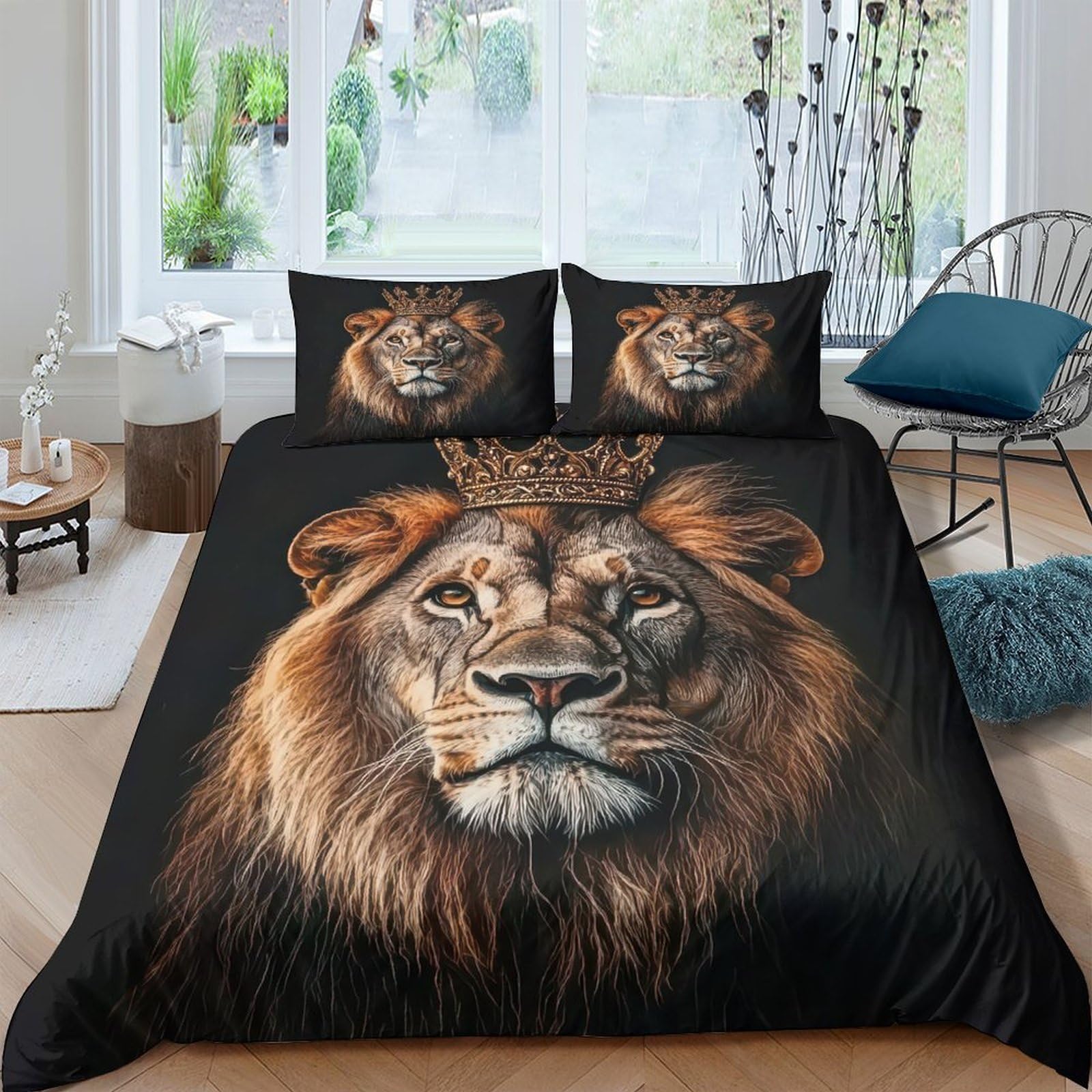 Ctjqhvkz Style-8 3D Printed Lion King Fitted Sheet Microfiber Black Bedroom Decor Crown Bed Cover Anti-Slip Machine Washable For Home Dorm Single（135X200cm）