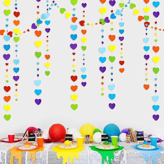 40 Ft Rainbow Love Heart Garland Colorful Hanging Paper Heart Streamer Multicolor Banner for Birthday Anniversary Bachelorette Engagement Wedding Baby Bridal Shower Valentines Fiesta Party Decorations