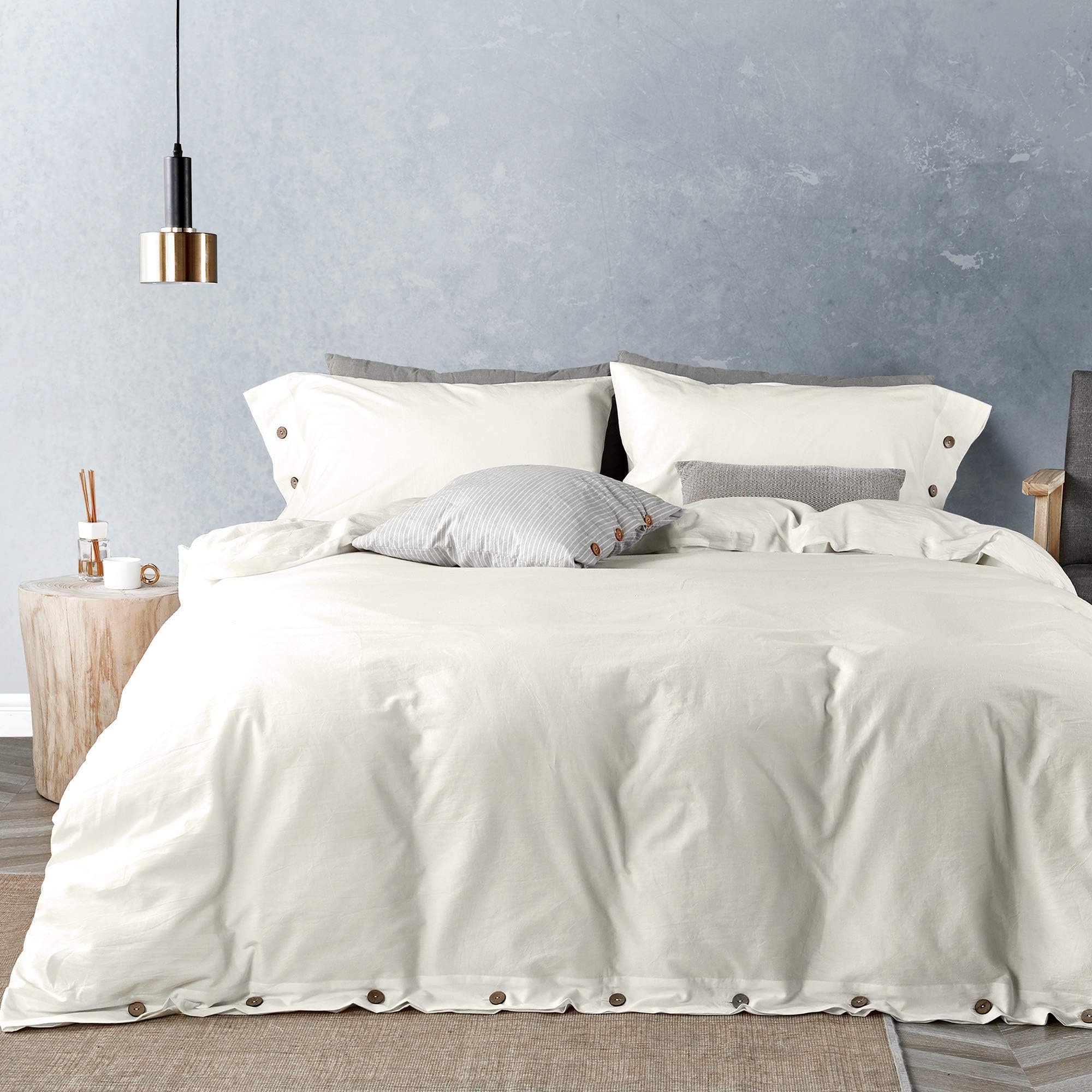 JELLYMONI Cotton Duvet Cover King Size - Cream White Comforter Cover with Button 100% Washed Cotton 3PCS Breathable Soft Solid Bedding Set Duvet Cover 104×90in & 2 Pillowcases (NO Comforter)OEKO-TEX STANDARD 100
